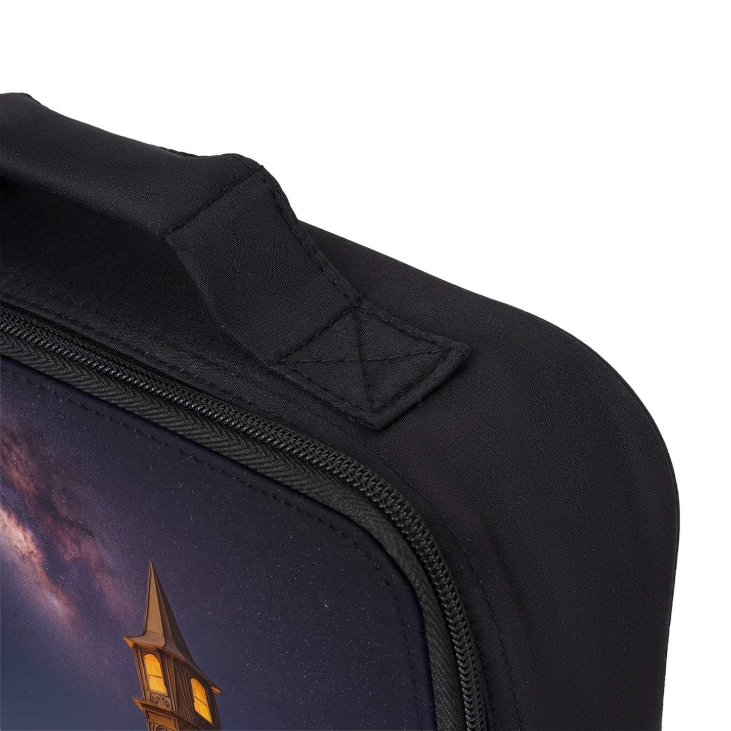 Celestial Clocktower Lunch Bag – Warm Light Under the Milky Way