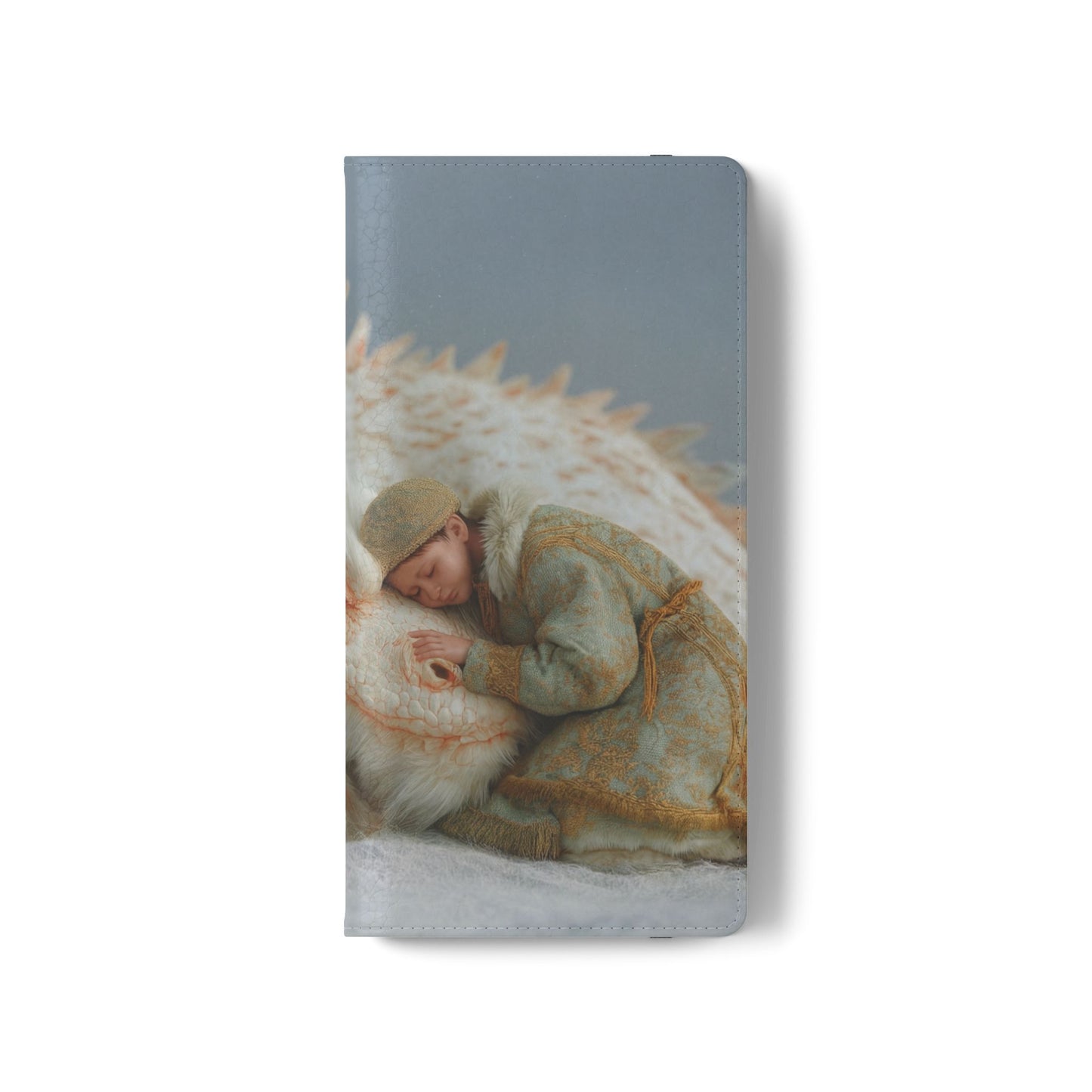 Sleeping Child and Dragon Flip Cases – Snowy Guardian Embrace