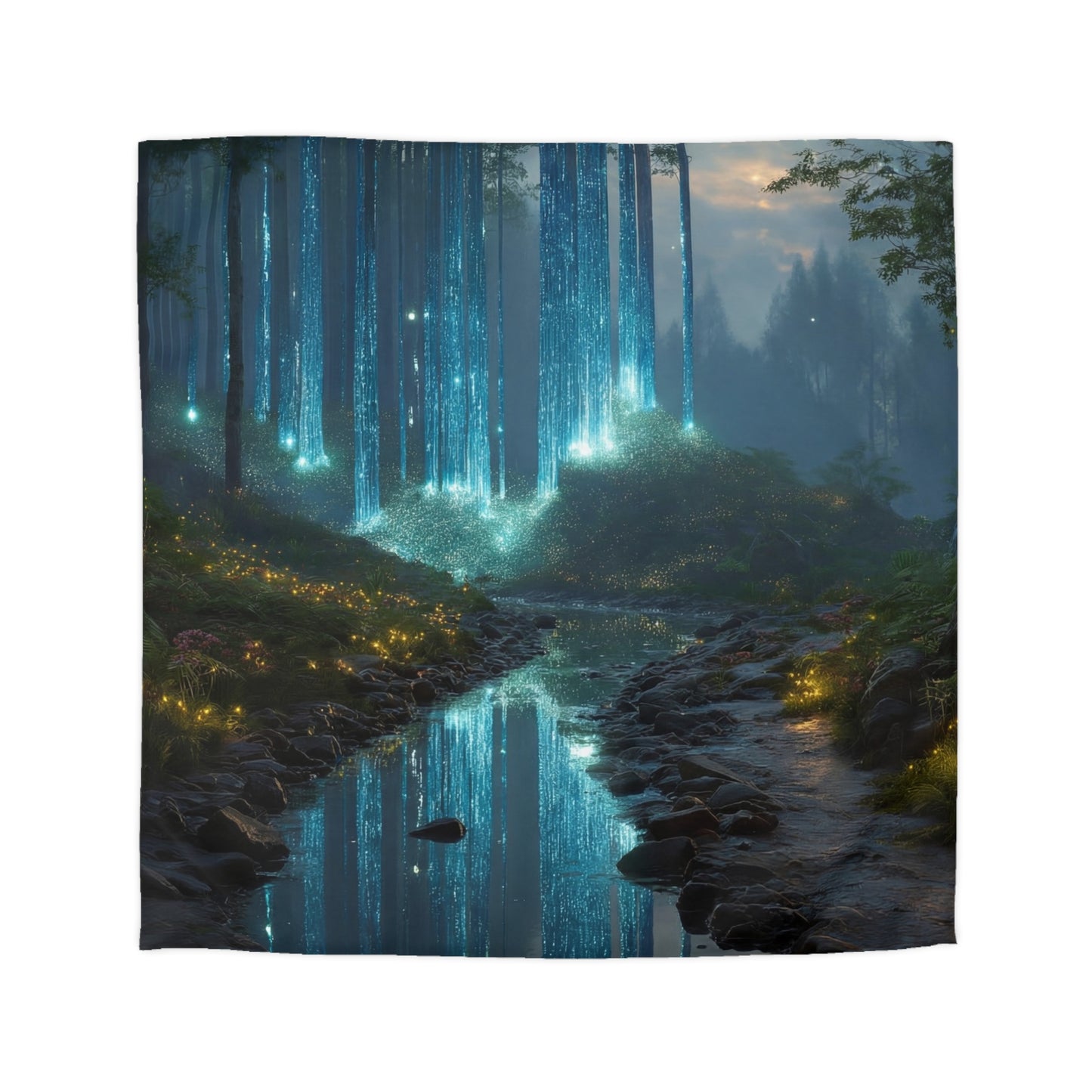 Celestial Waterfall Forest Microfiber Duvet Cover – Azure Light Reverie