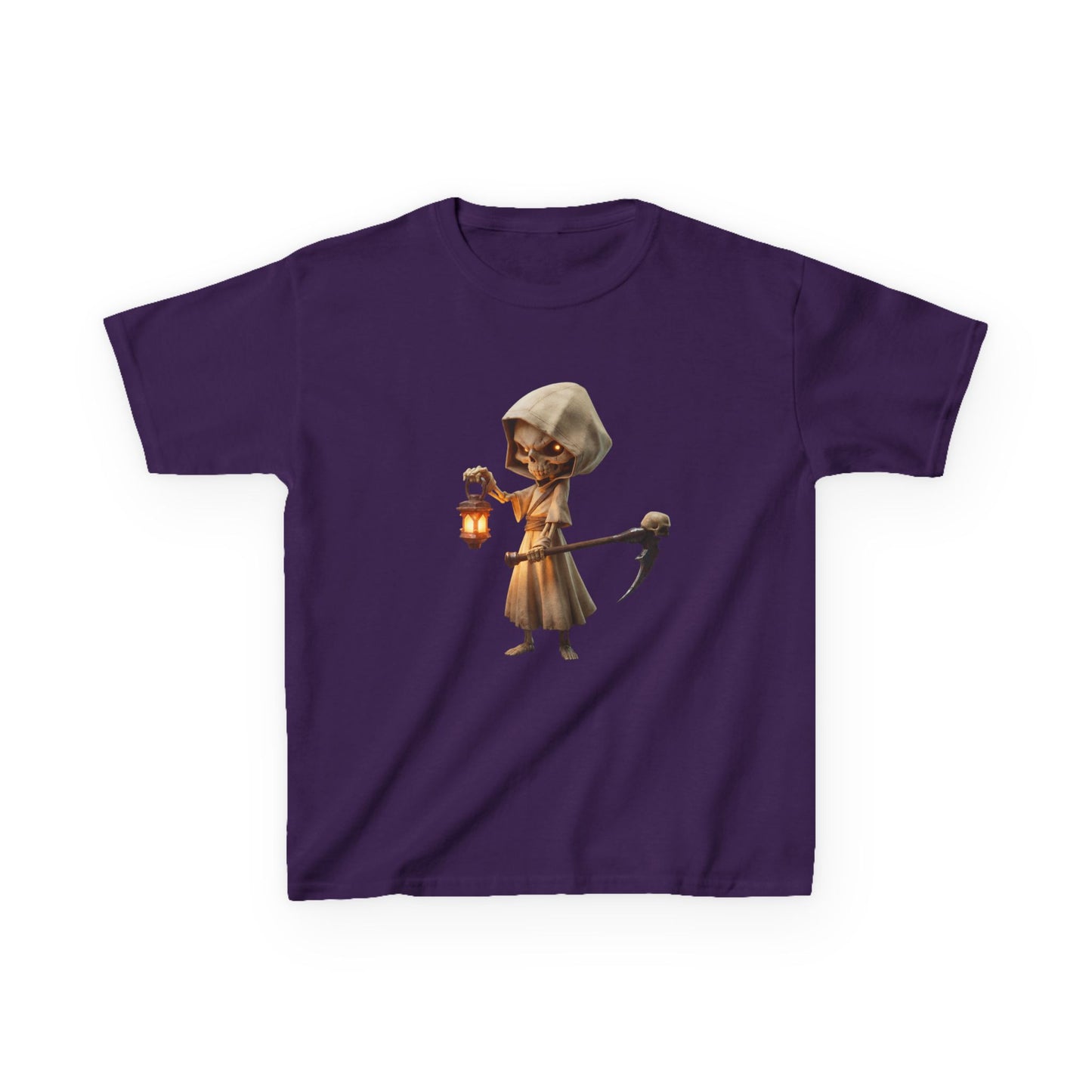Lantern-Bearing Grim Reaper Kids Heavy Cotton™ Tee – Chibi Guardian of Twilight