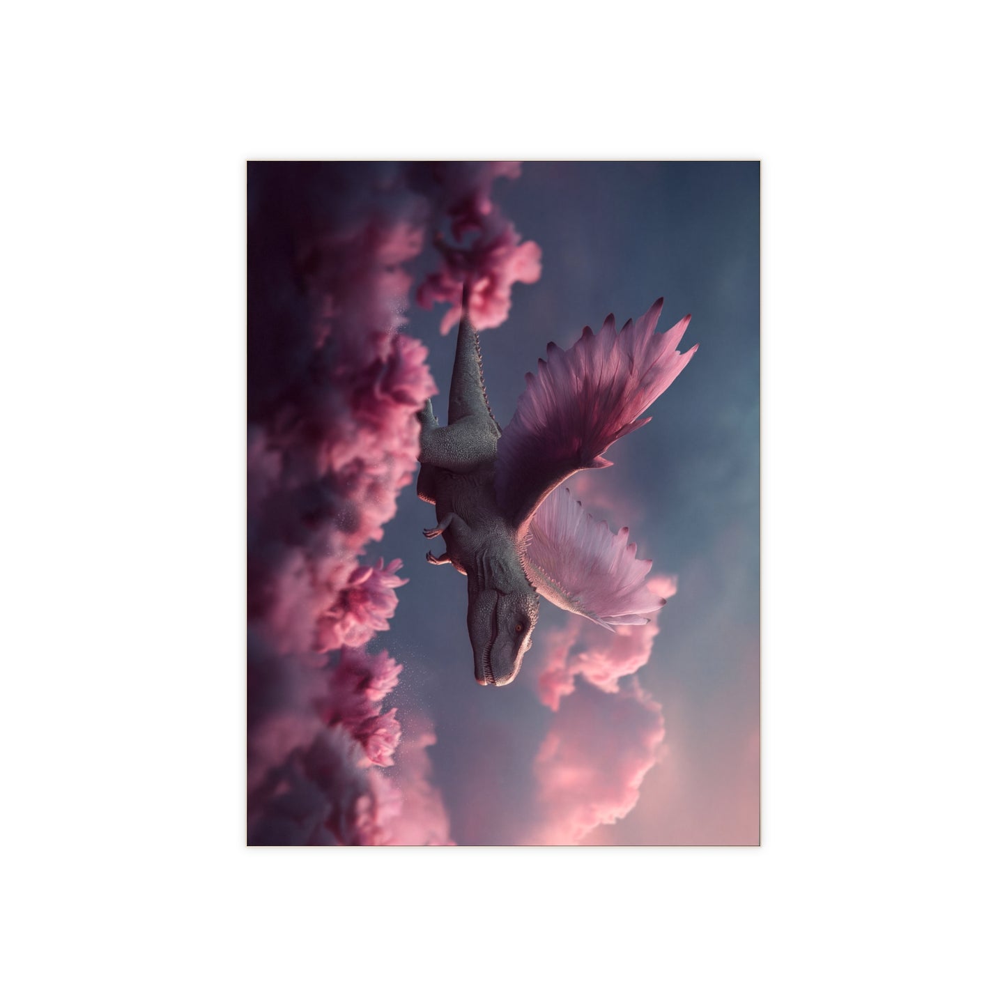 Pink Winged Dinosaur Ceramic Photo Tile – Soaring Through Twilight Blossoms