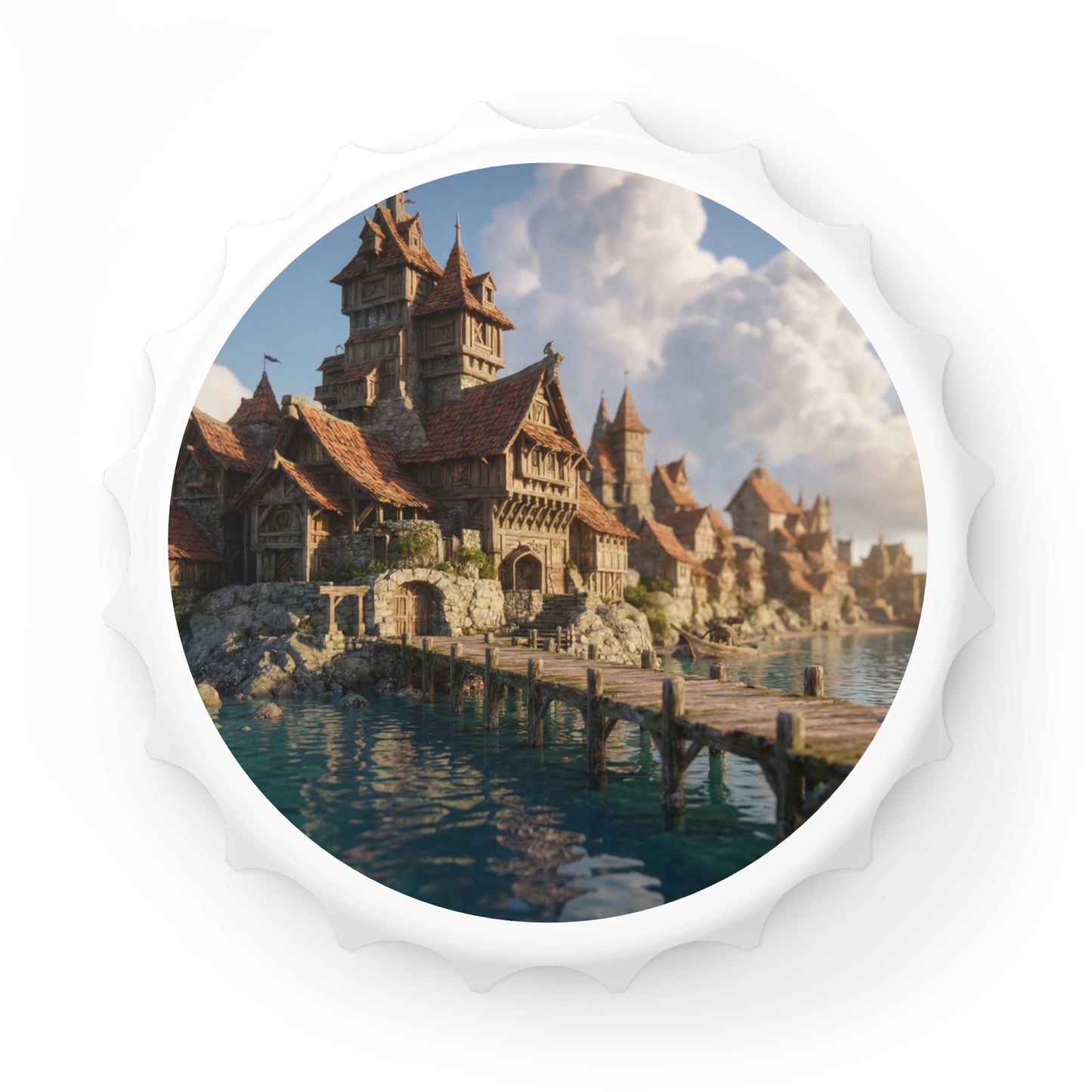 Harbor’s Whisper Bottle Opener – Coastal Viking Village Dreamscape