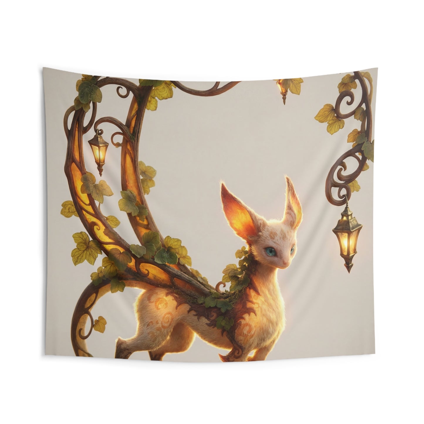 Whimsical Fae Cat Wall Tapestry – Twilight Lantern Archway