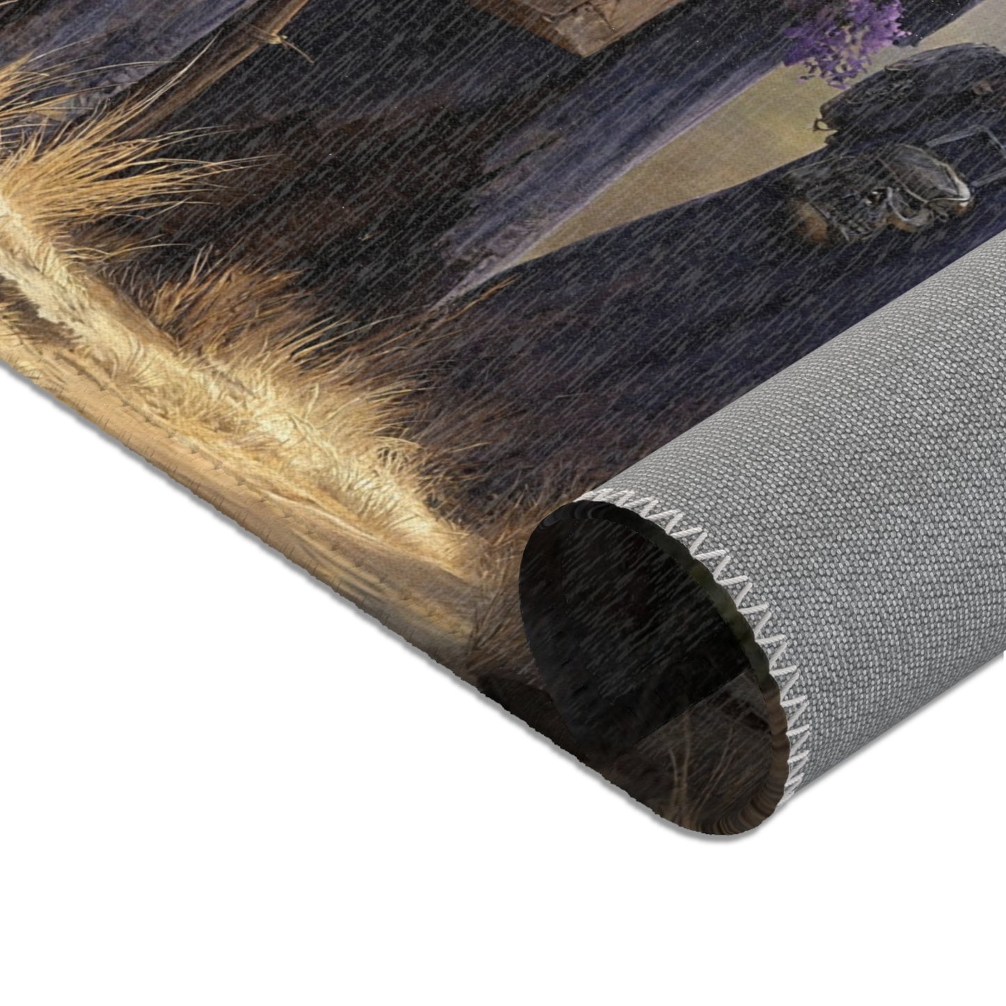Four Wandering Skeletal Wizards Area Rug – Purple Hooded Pilgrims Through Misty Peaks