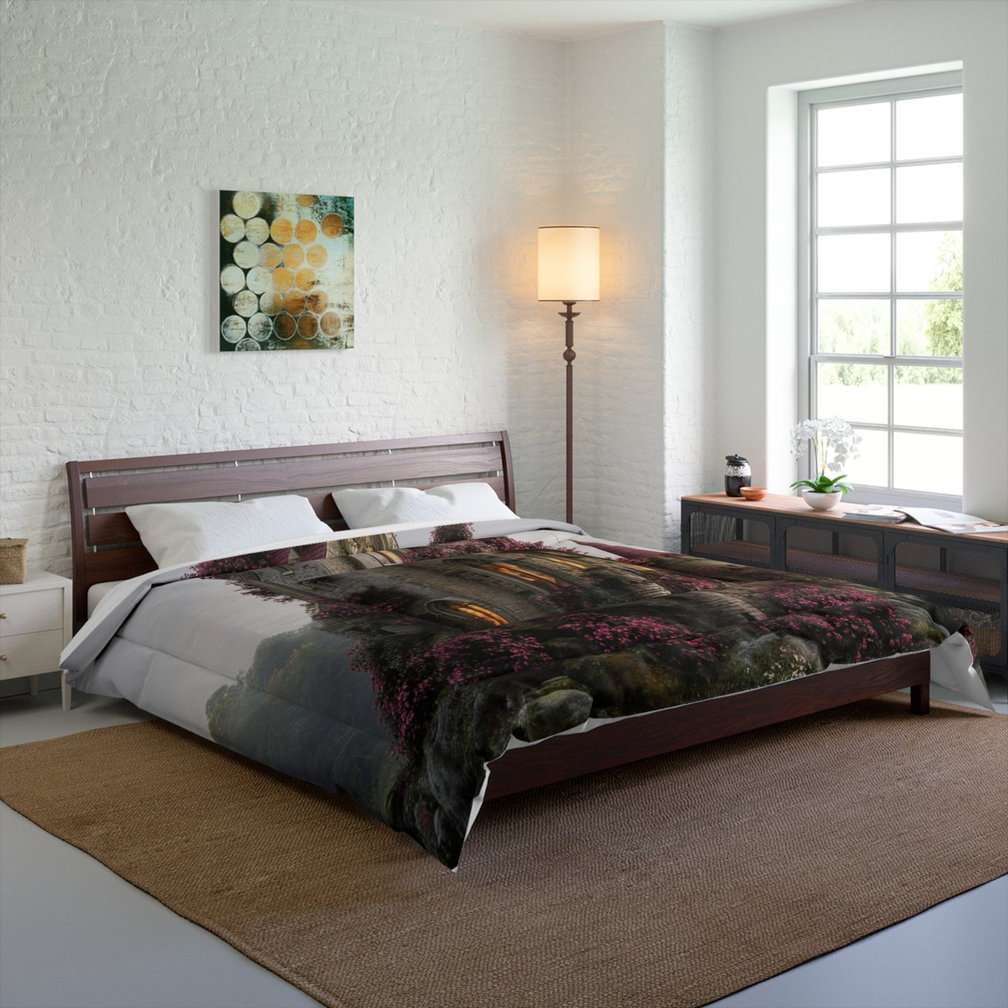 Rose-Spangled Castle Comforter – Whispering Dawn in the Wildwood