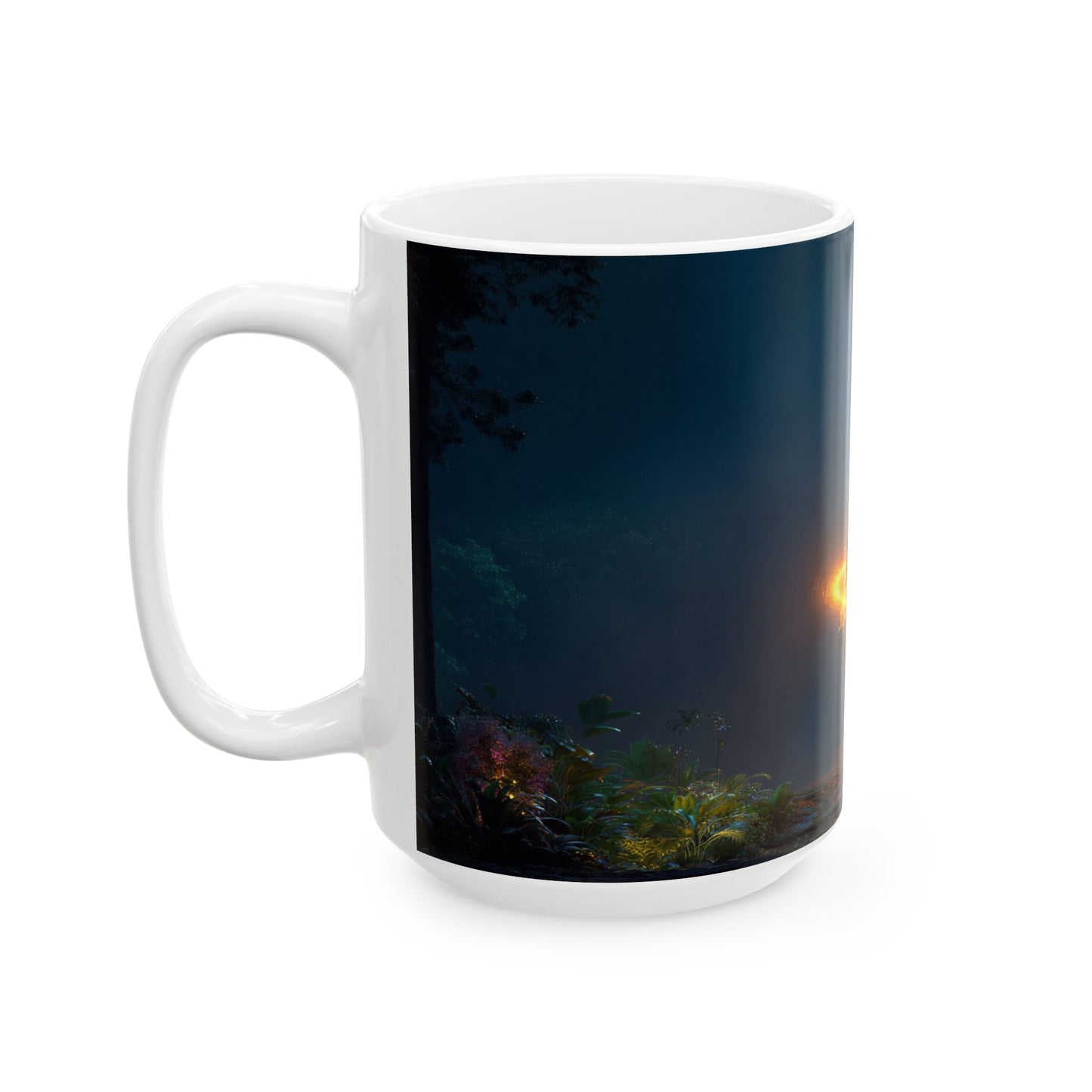 Luminous Floating Rock Ceramic Mug – Tropical Night Sanctuary