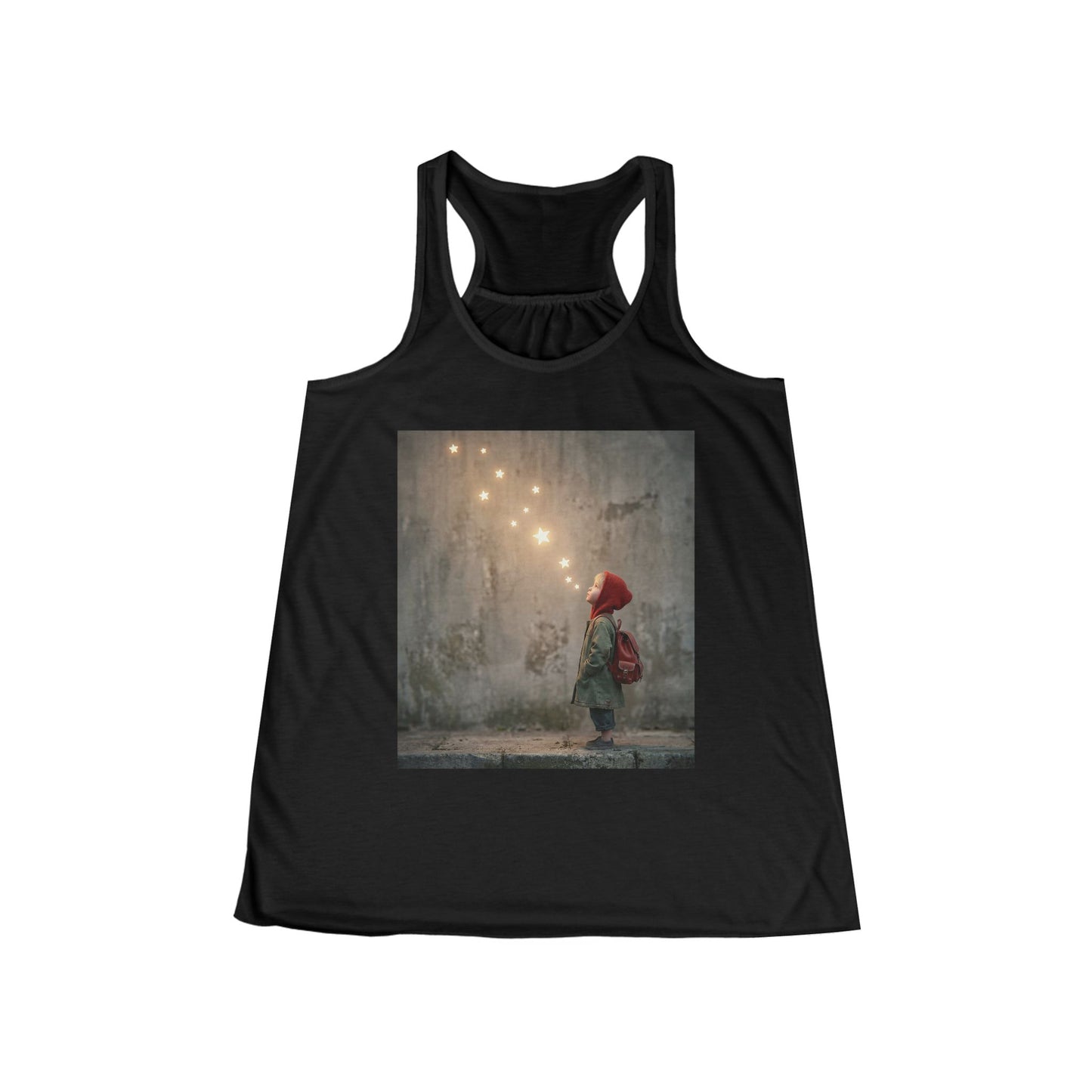 Title: Starlit Child Racerback Tank – Red Hooded Wanderer Graphic