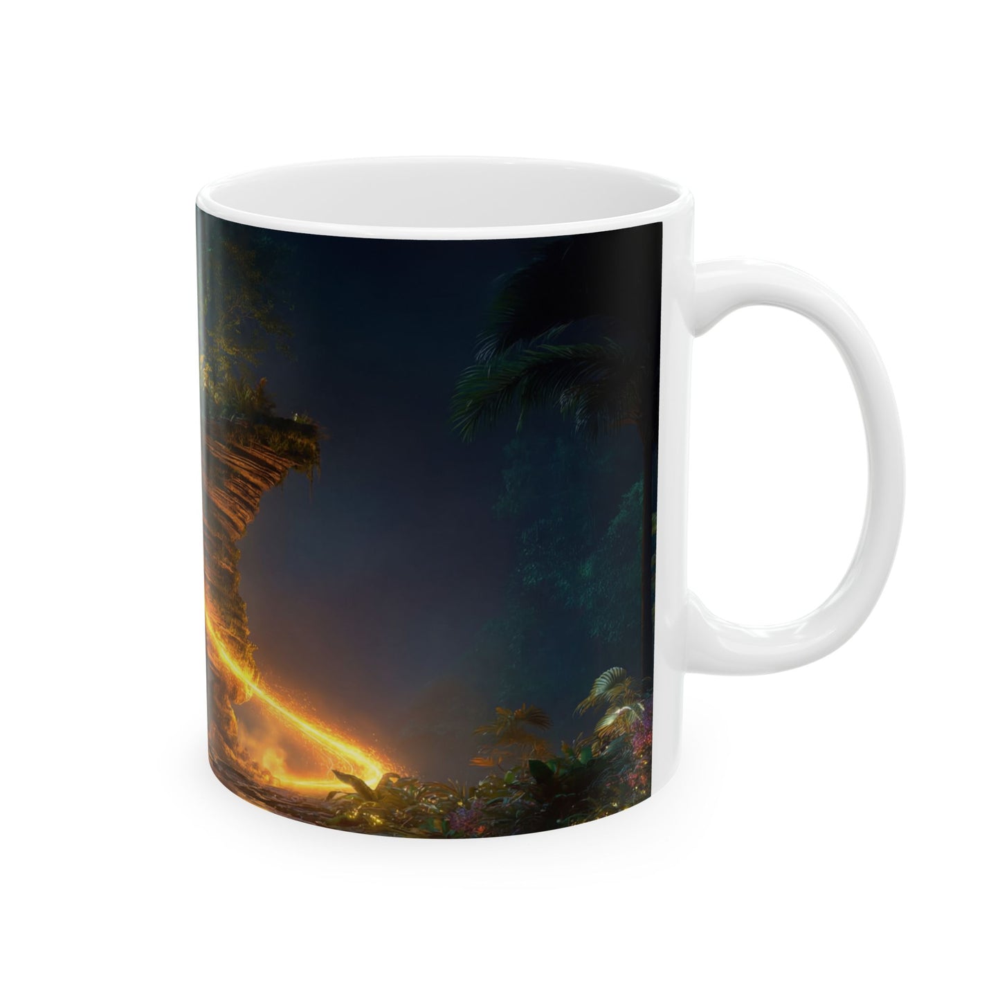 Luminous Floating Rock Ceramic Mug – Tropical Night Sanctuary