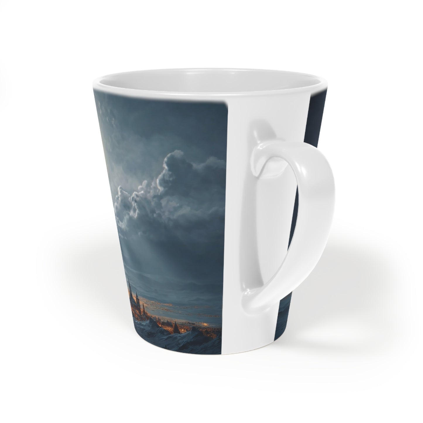 Midnight Sleigh Ride Latte Mug, 12oz – Frost-Lit City Beneath a Full Moon