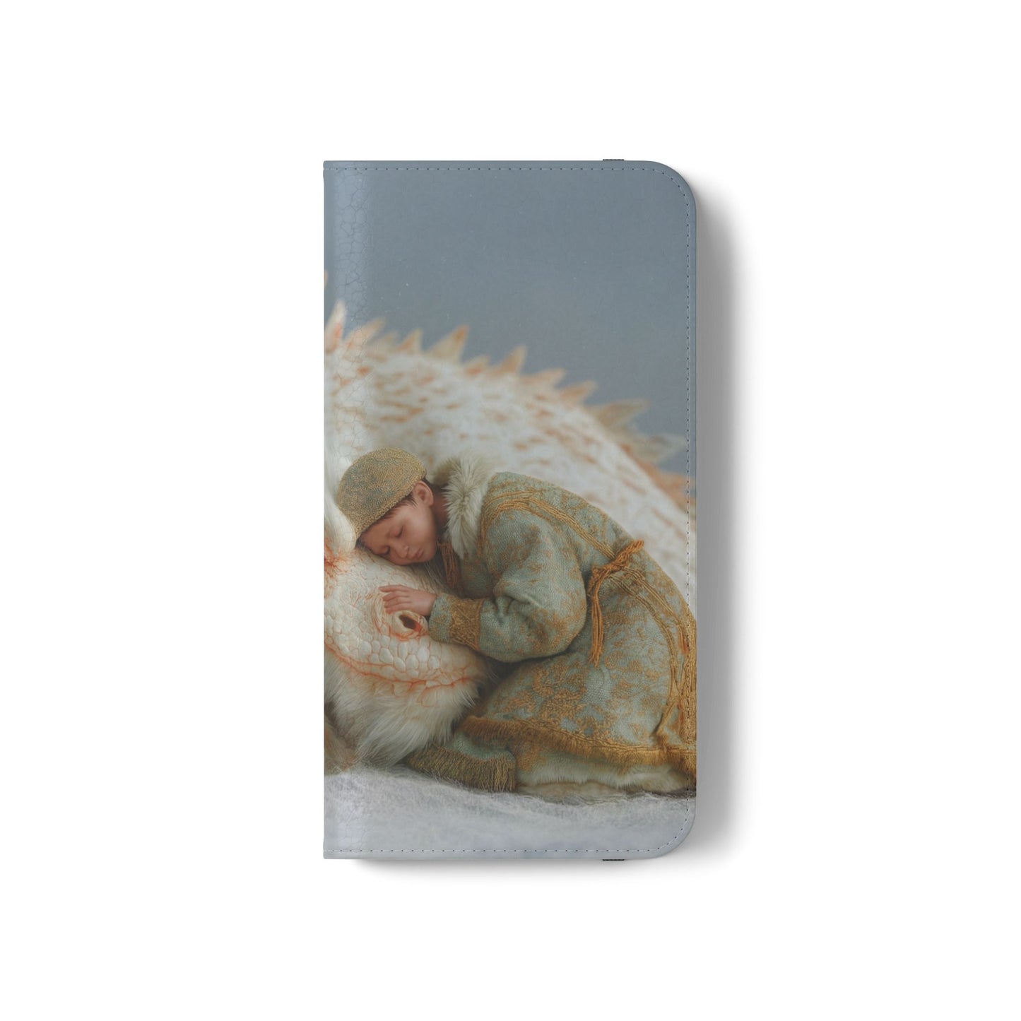 Sleeping Child and Dragon Flip Cases – Snowy Guardian Embrace