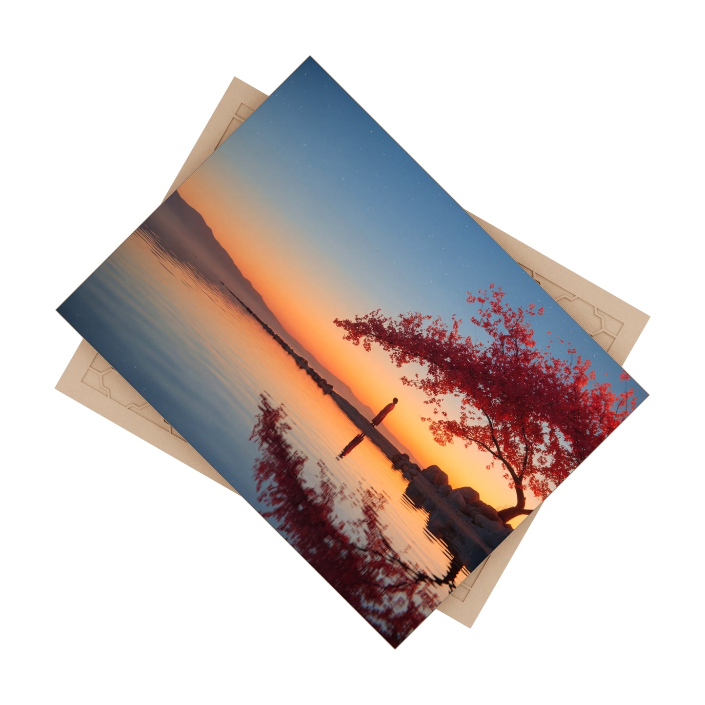 Cherry Blossom Sentinel Ceramic Photo Tile – Twilight Reflections by the Lake