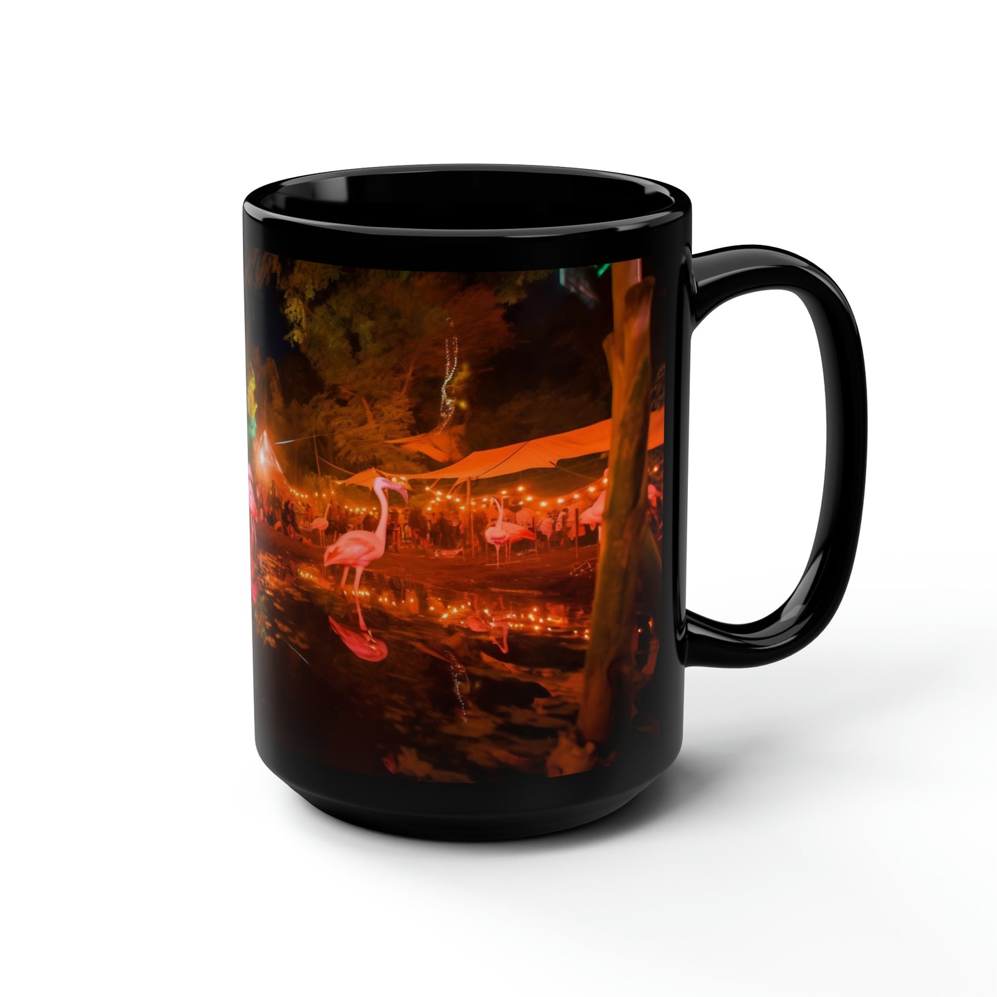 oregon country fair, flamingos at the oregon country fair, oregon, after dark - Mug, Black