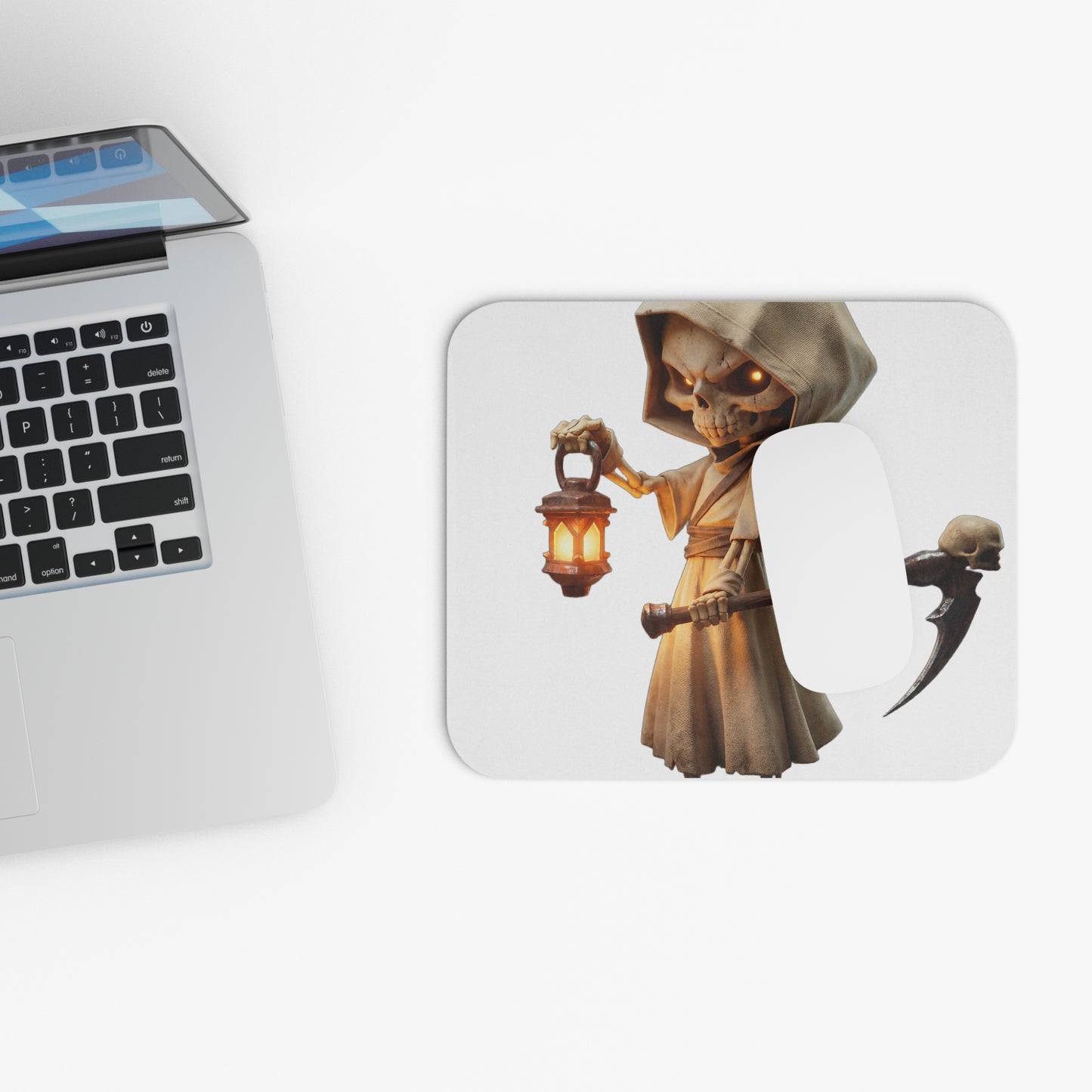 Lantern-Bearing Skeleton Mouse Pad (Rectangle) – Hooded Reaper with Scythe
