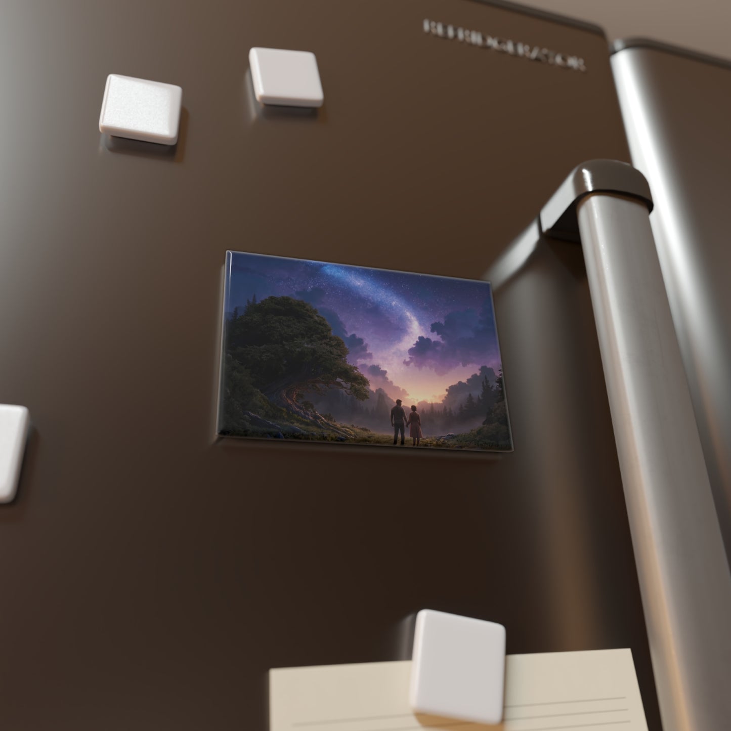 Starlit Couple Under Milky Way Button Magnet, Rectangle (1 & 10 pcs) – Whispering Skywatchers