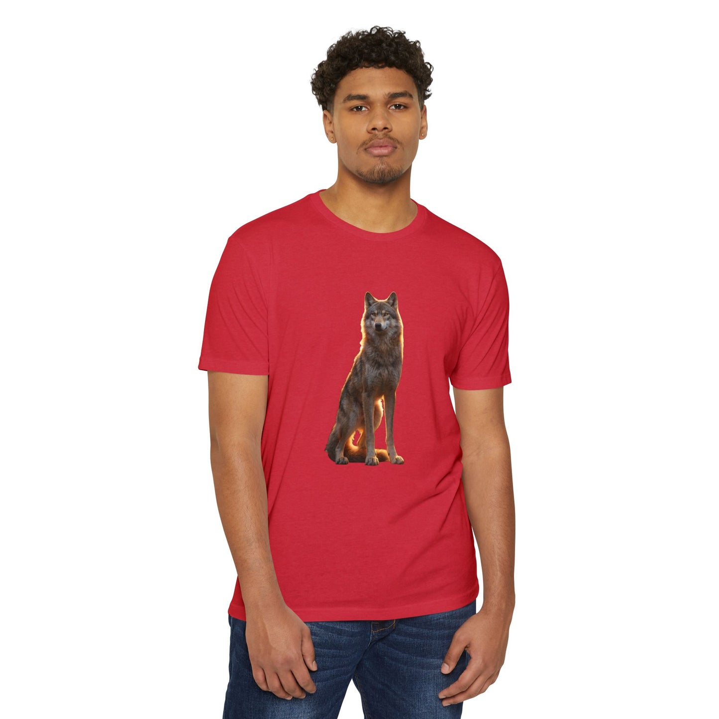 Gaze of the Lone Wolf Unisex CVC Jersey T-shirt – Amber Light Sentinel Portrait