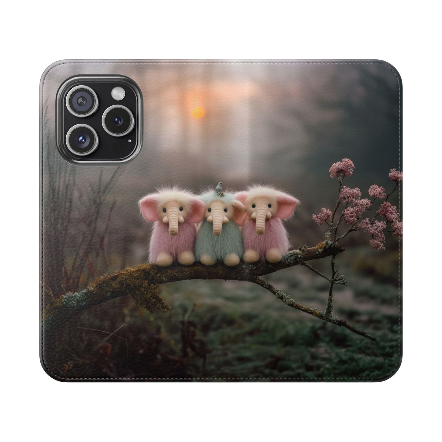 Mossy Branch Elephants Flip Cases – Pastel Fluff Guardians