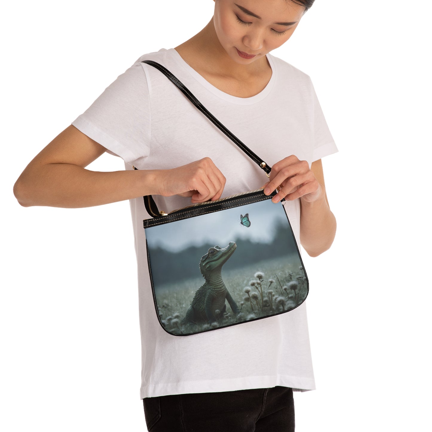 Tiny Alligator & Butterfly Shoulder Bag – Whispering Marsh Dreamscape