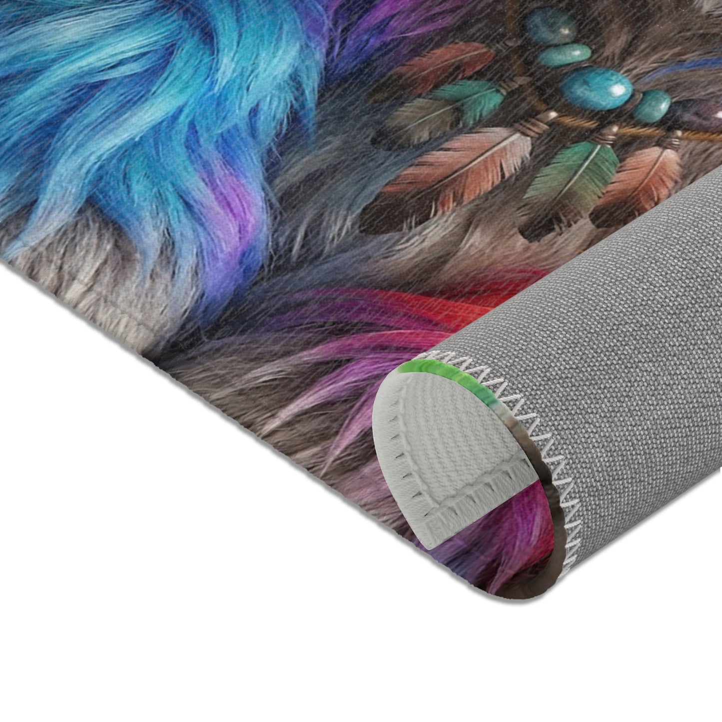 Rainbow Horned Guardian Area Rug – Whimsical Creature Dreamscape