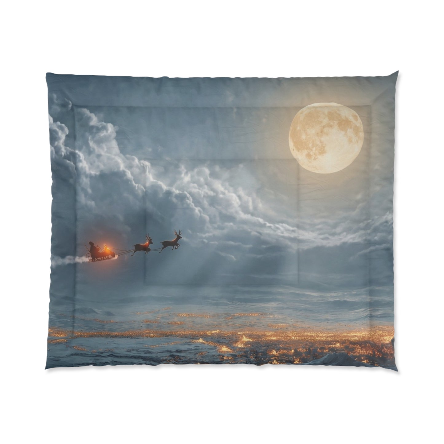 Midnight Sleigh Ride Comforter – Lunar Glow Over Winter Town
