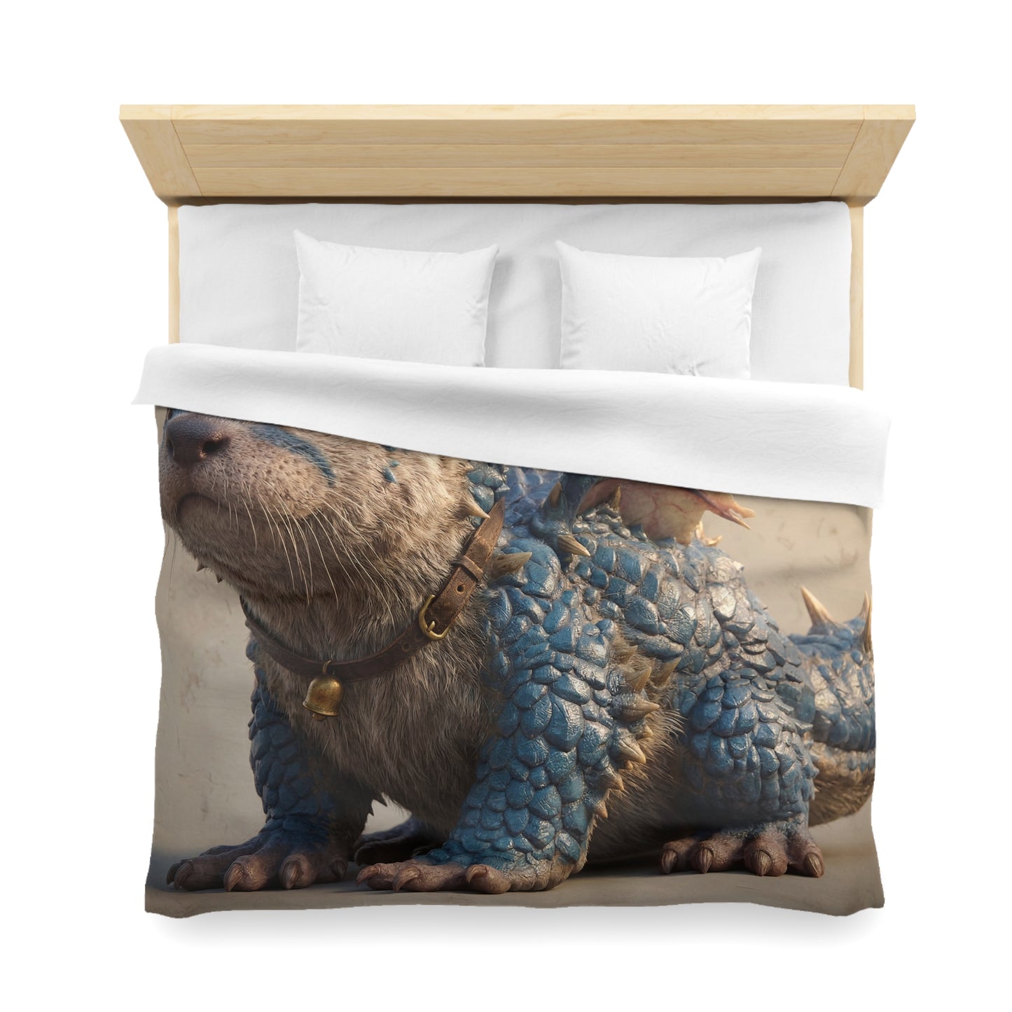 Blue Dragon Otter Microfiber Duvet Cover – Whimsical Guardian of the Hearth