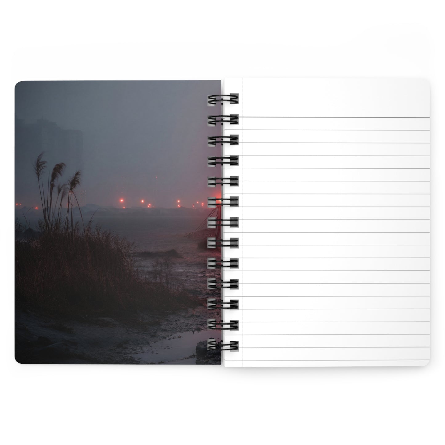 Crimson Carnival Tent Spiral Bound Journal – Foggy Shoreside Wonder