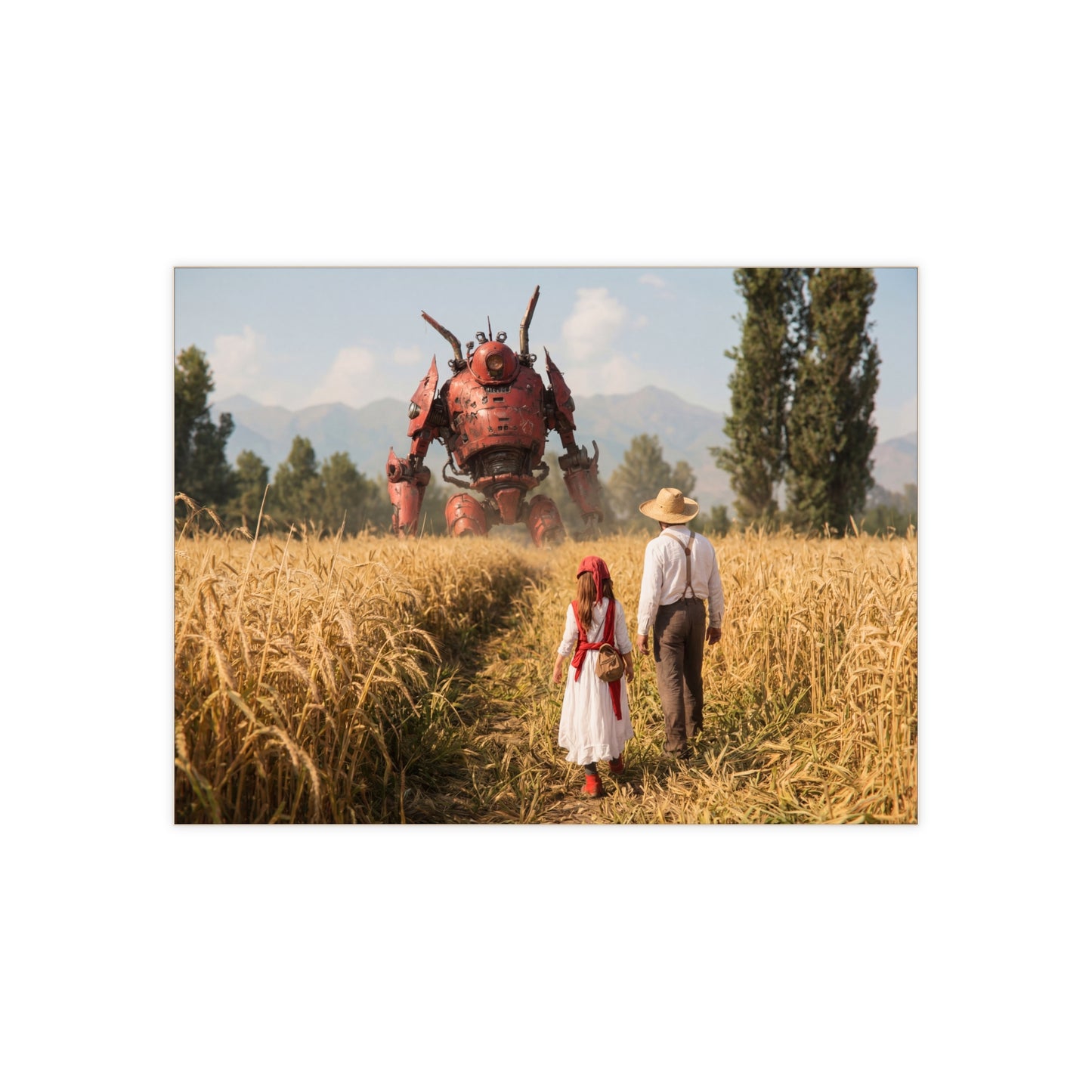 Red Rust Giant Ceramic Photo Tile – Wheatfield Encounter with a Gentle Colossus