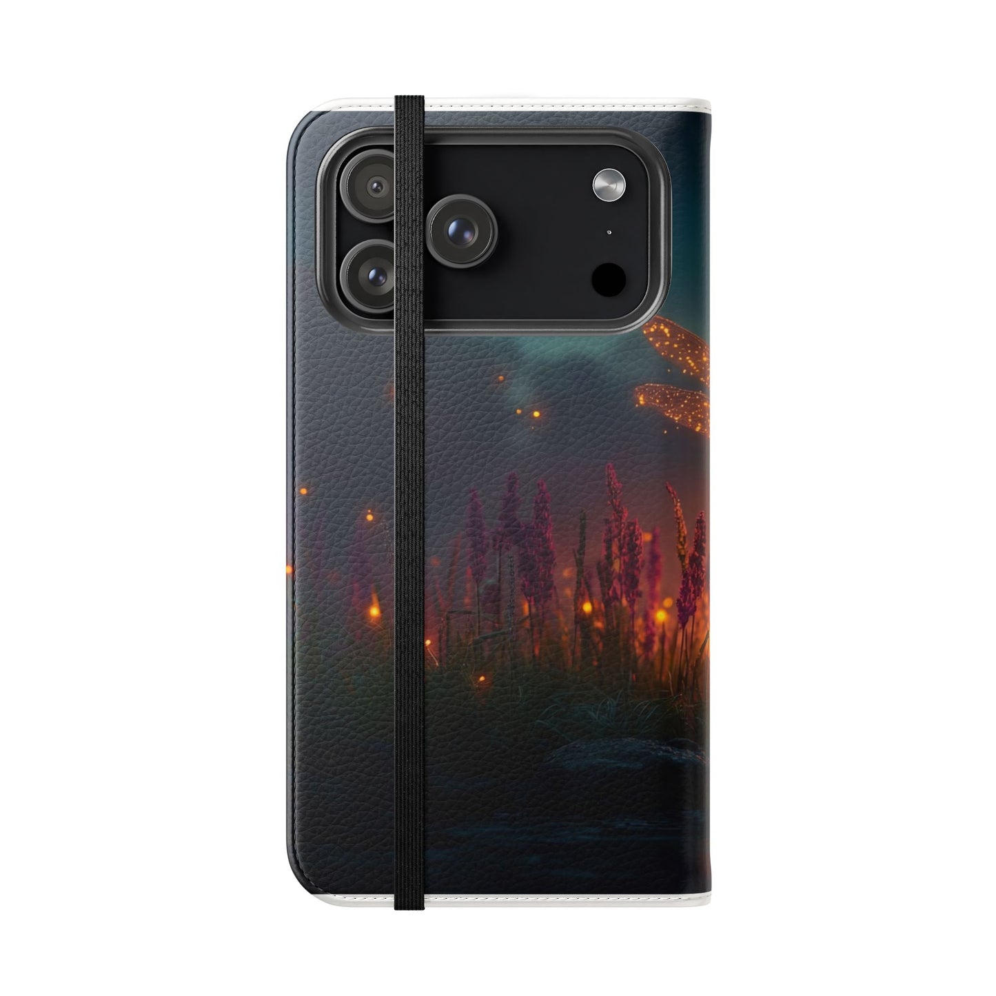 Bioluminescent Dragonfly Flip Cases – Glowing Amber Wings Over Twilight Marsh