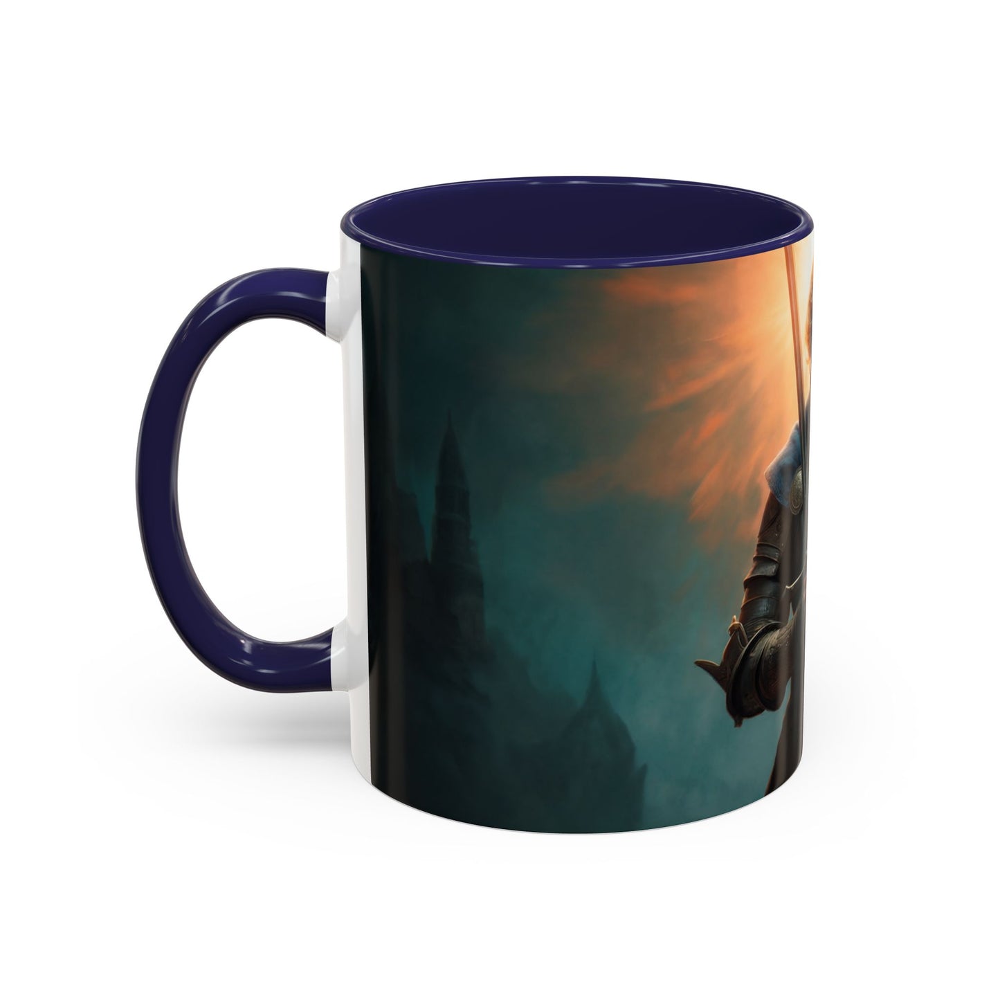 Dawn-Kissed Sentinel Accent Coffee Mug (11, 15oz) – Radiant Resolve in Shadowed Towers