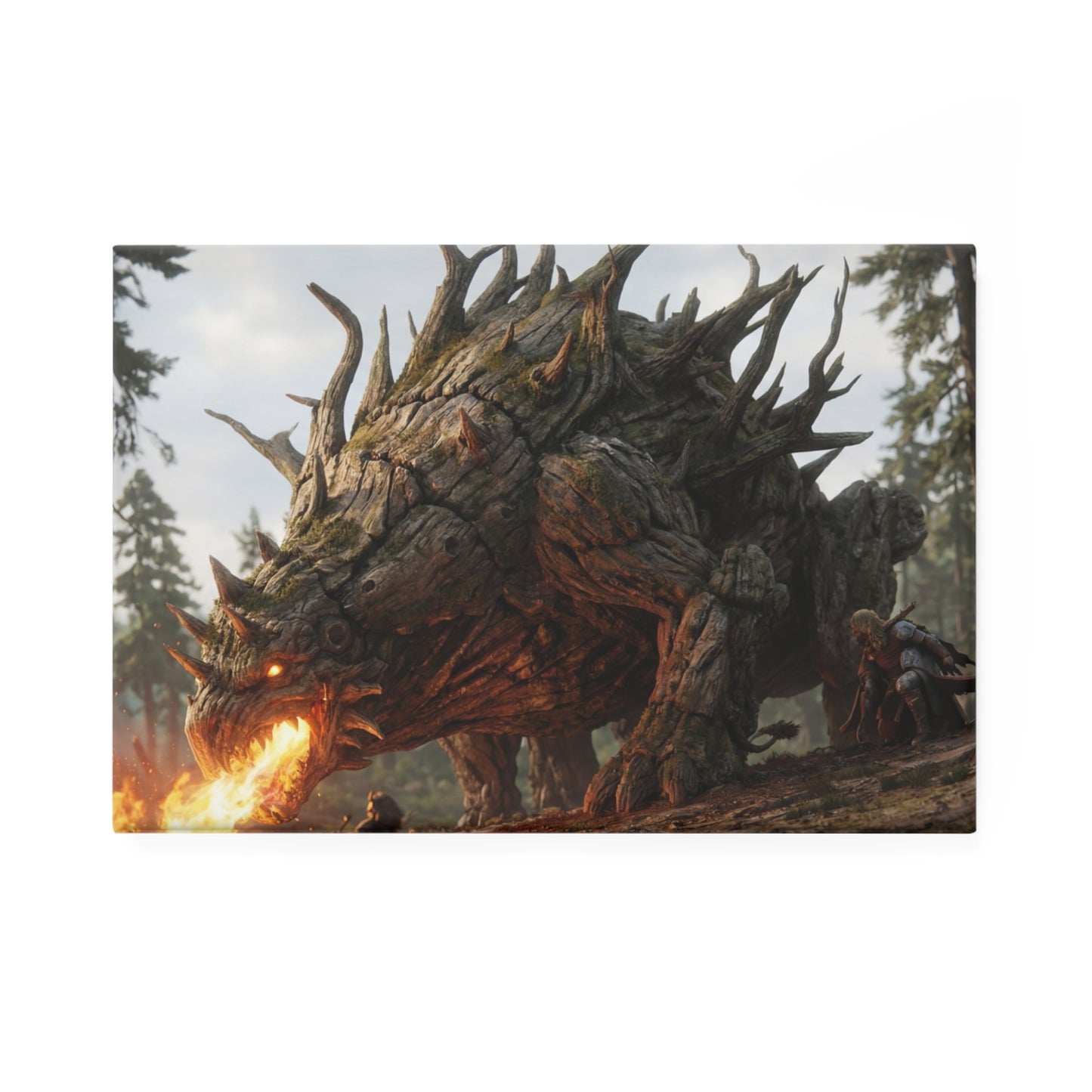 Ancient Wood Dragon Button Magnet, Rectangle (1 & 10 pcs) – Forest Guardian’s Fiery Roar