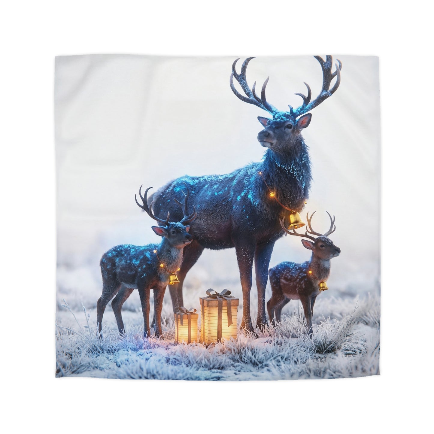 Frost-Clad Deer Family Microfiber Duvet Cover – Whispering Winter Giftscape