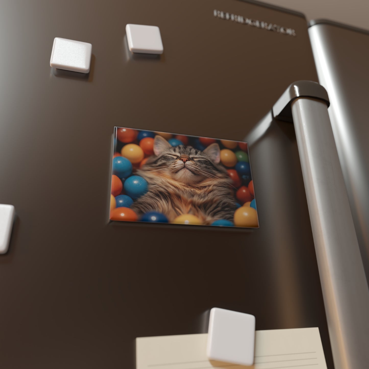 Content Cat in Ball Pit Magnet – Serene Feline Paradise