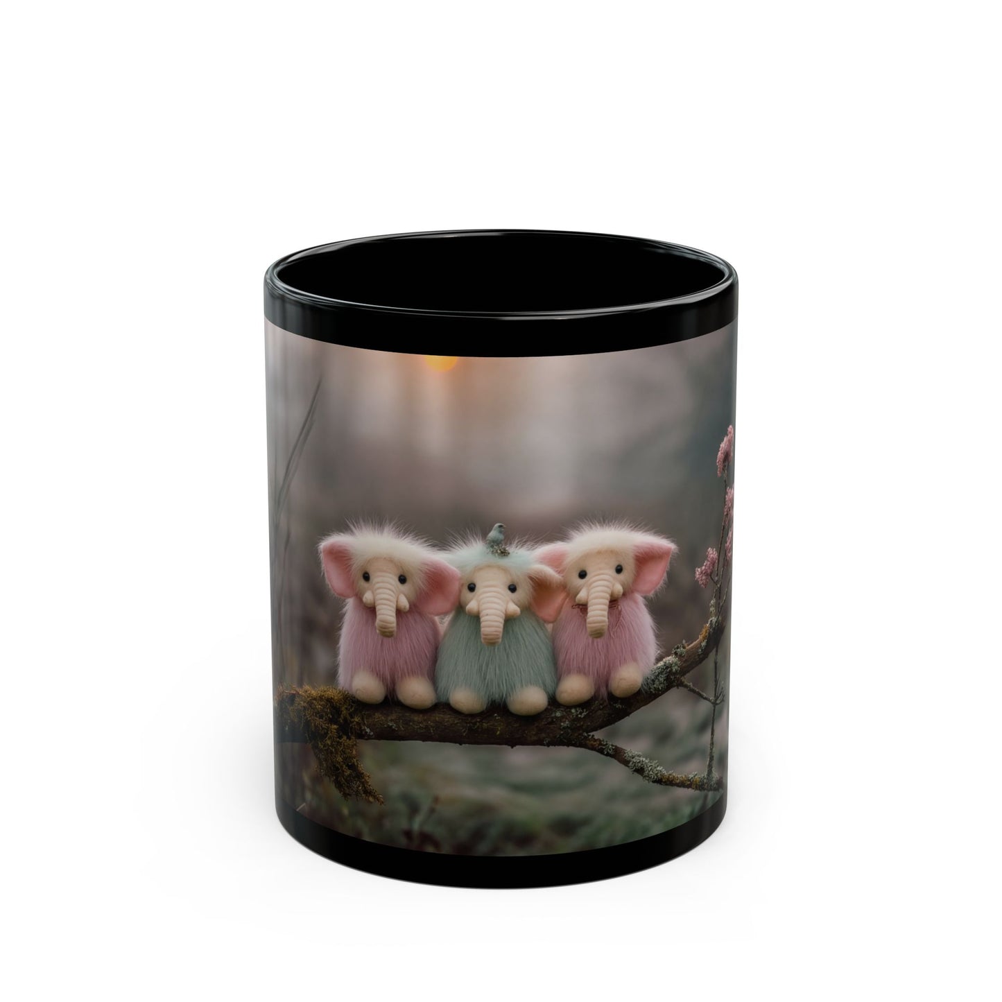 Three Pink and Mint Elephants Black Mug – Twilight Forest Friends