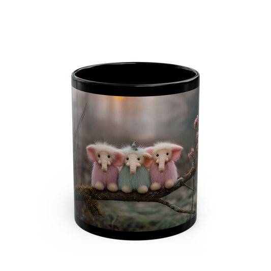 Three Pink and Mint Elephants Black Mug – Twilight Forest Friends