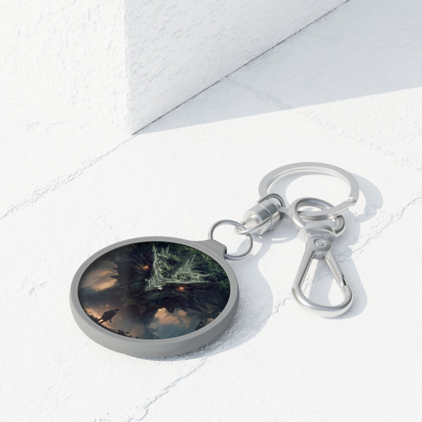 Ancient Dragon Guardian Keyring Tag – Forest Throne of Moss and Ember