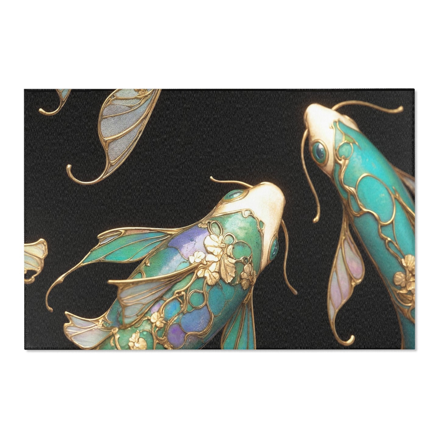 Art Nouveau Koi Area Rugs – Luminous Gold & Azure Dreamscape