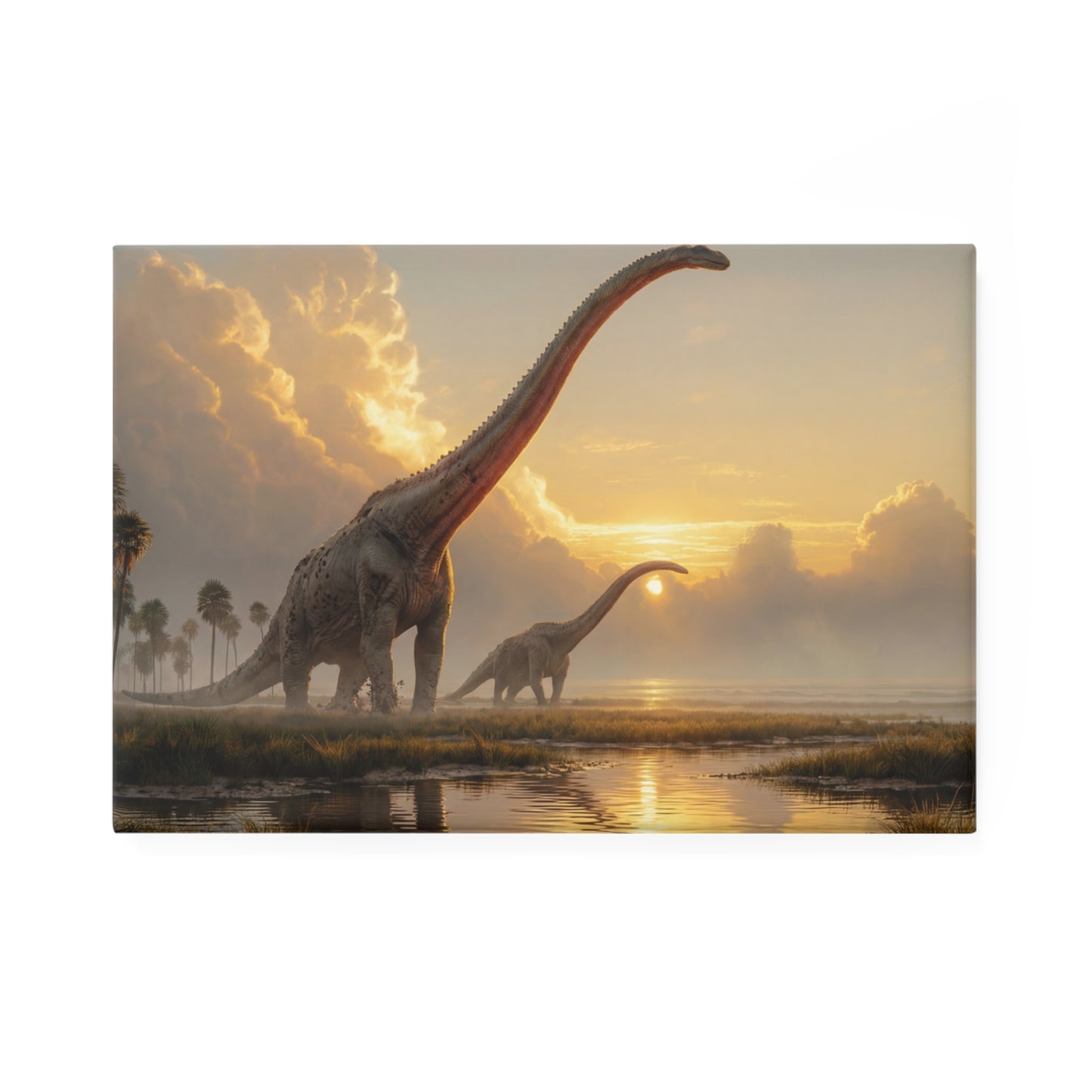 Dinosaur Sunset Button Magnet, Rectangle (1 & 10 pcs) – Amber Hour of the Long Neck