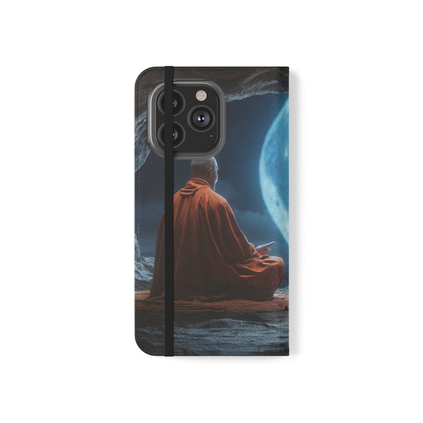 Lunar Meditation Flip Cases – Serene Monk Under Moonlight