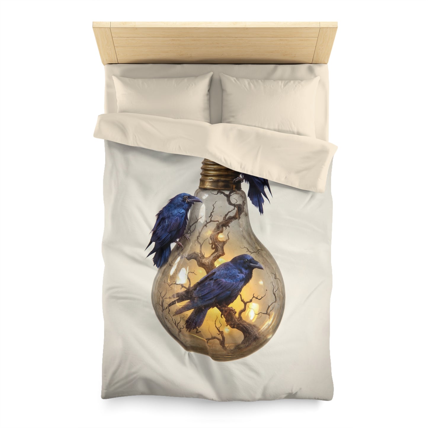 Ravens in the Glow Microfiber Duvet Cover – Midnight Thoughtscape Sanctuary