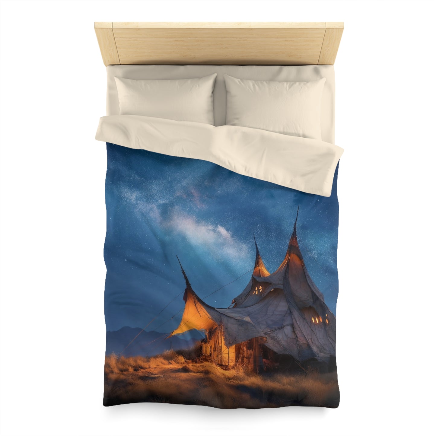 Starlit Nomad Tent Duvet Cover – Milky Way Sanctuary Under Open Skies