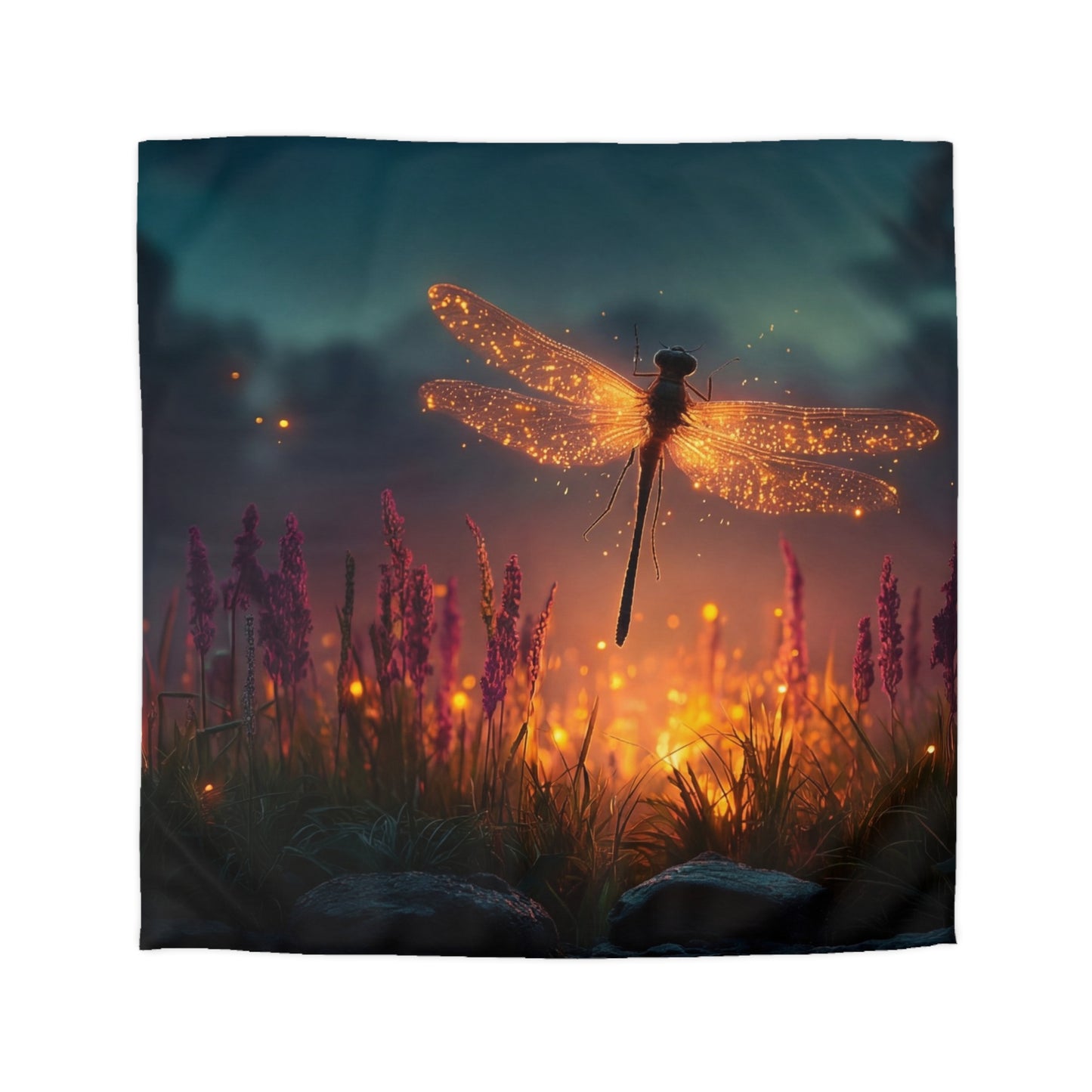 Firefly Dragonfly Microfiber Duvet Cover – Twilight Meadow Dreamscape