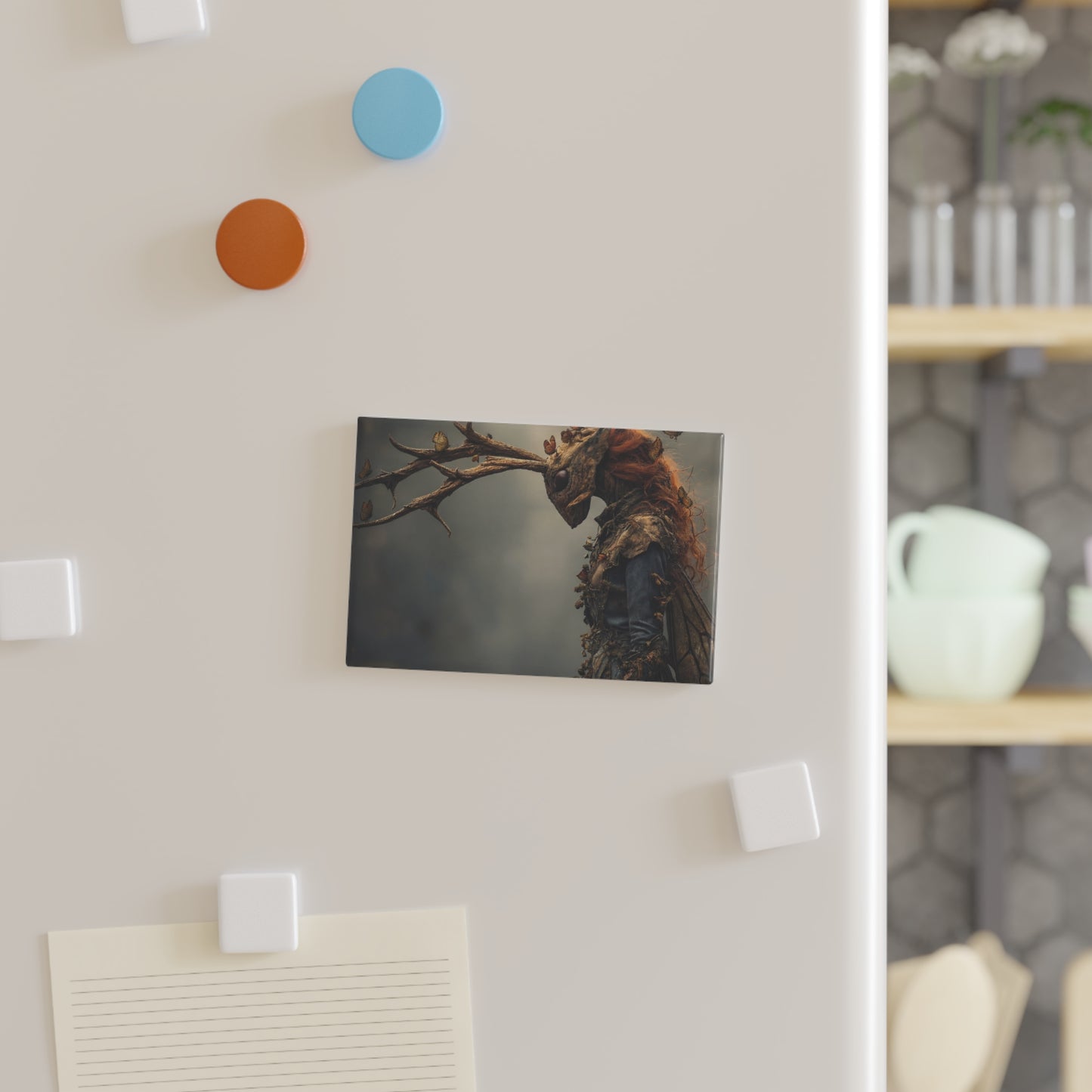 Forest Spirit with Antlers Button Magnet, Rectangle (1 & 10 pcs) – Whispers of Autumn Wings
