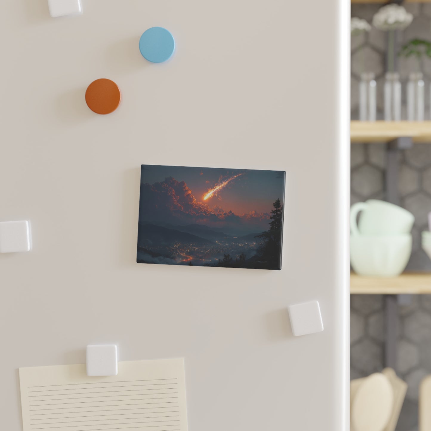 Celestial Fireball Button Magnet, Rectangle (1 & 10 pcs) – Skyfall Over Mountain Vale