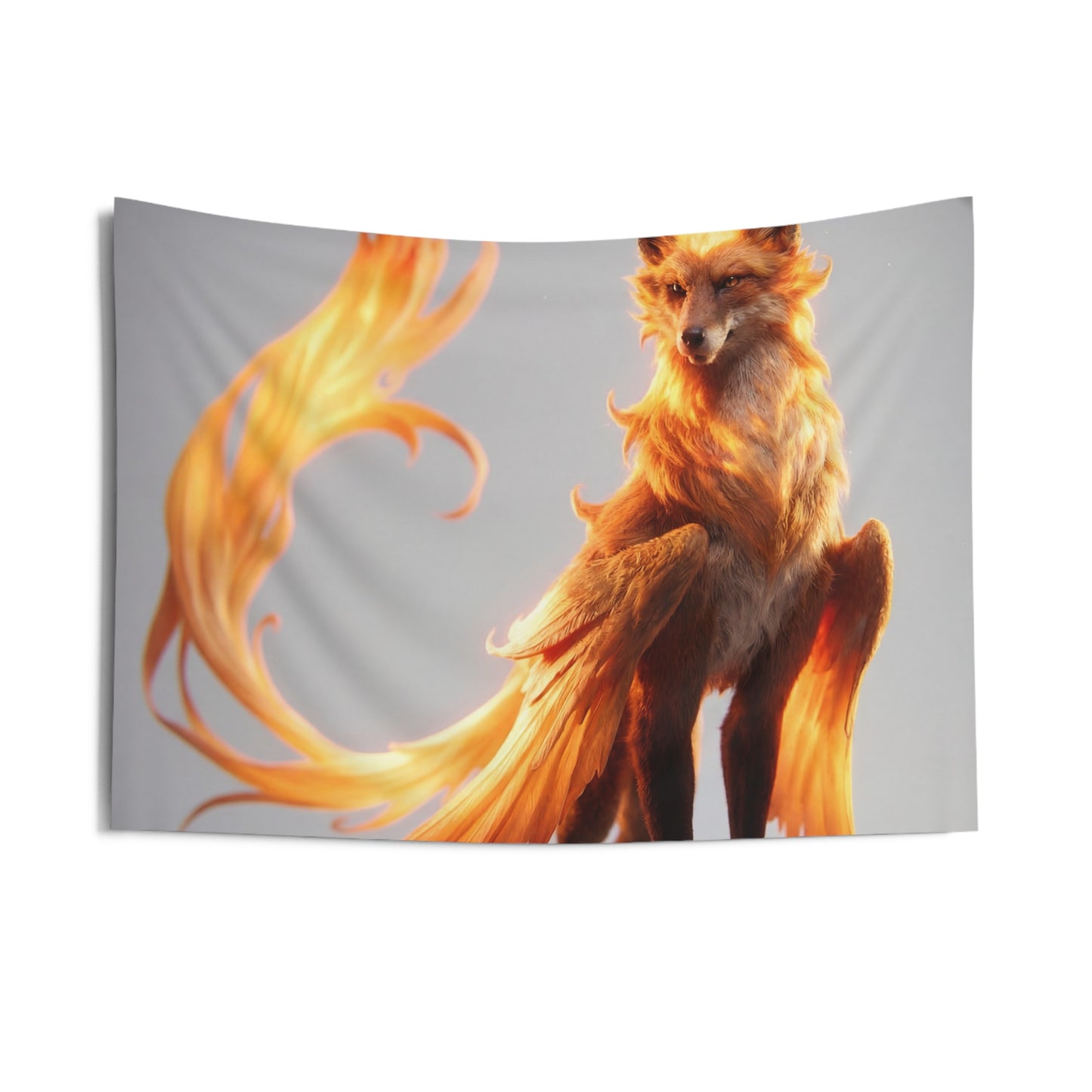 Fire Fox Sentinel Indoor Wall Tapestries – Radiant Wings and Whispering Flames