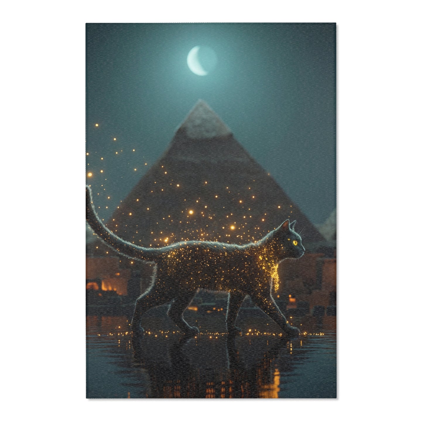 Starlit Cat in Pyramids Area Rug – Midnight Nile Guardian