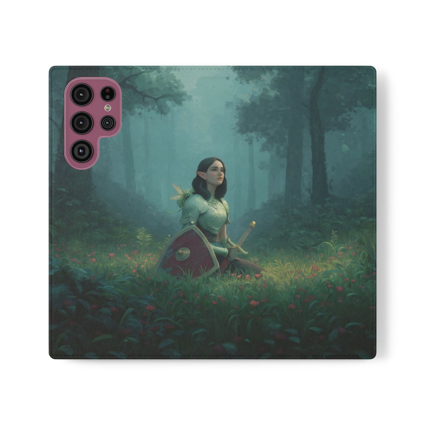 Woodland Sentinel Flip Cases – Green Knight in Misty Grove