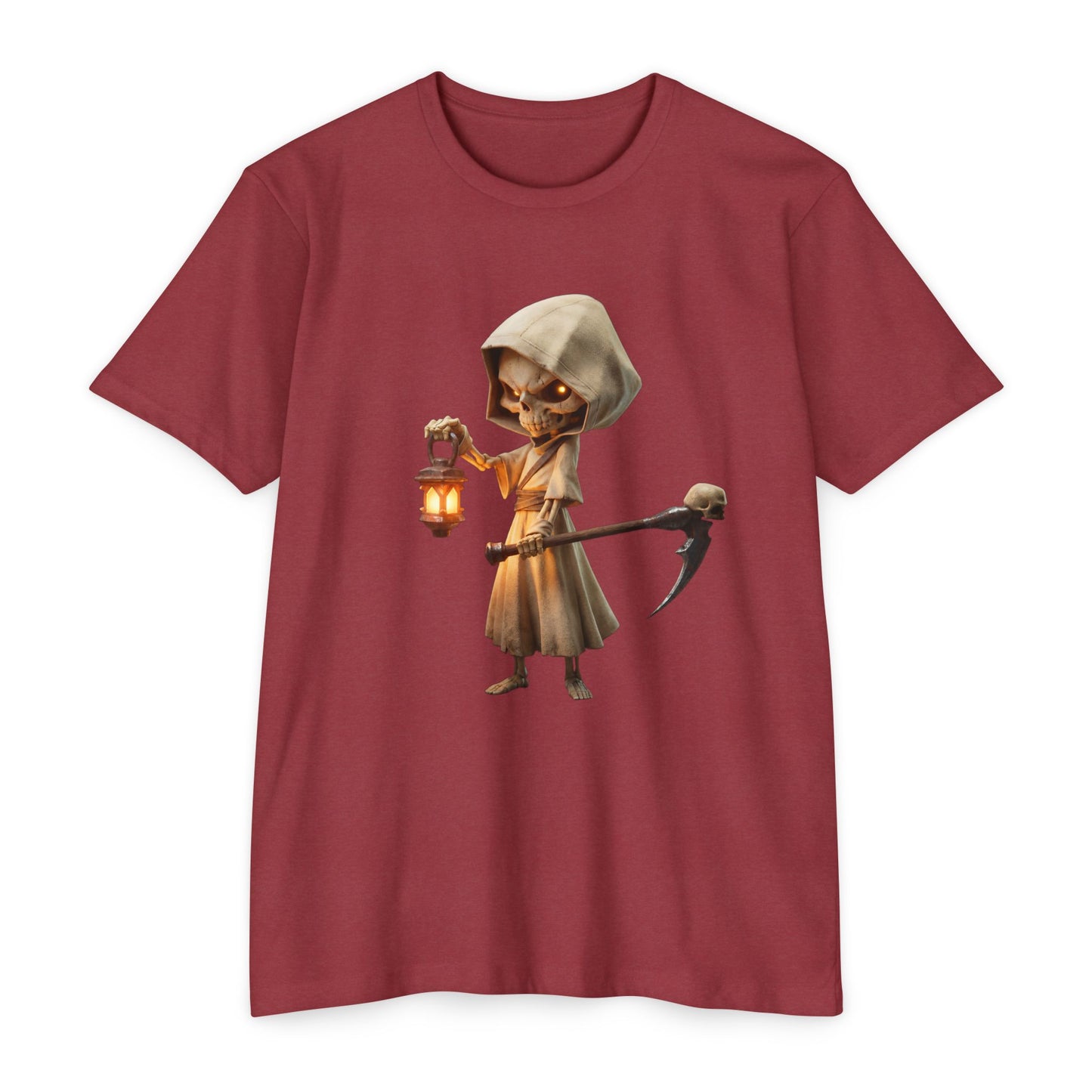 Lantern-Bearing Grim Reaper T-shirt – Hooded Sentinel with Scythe