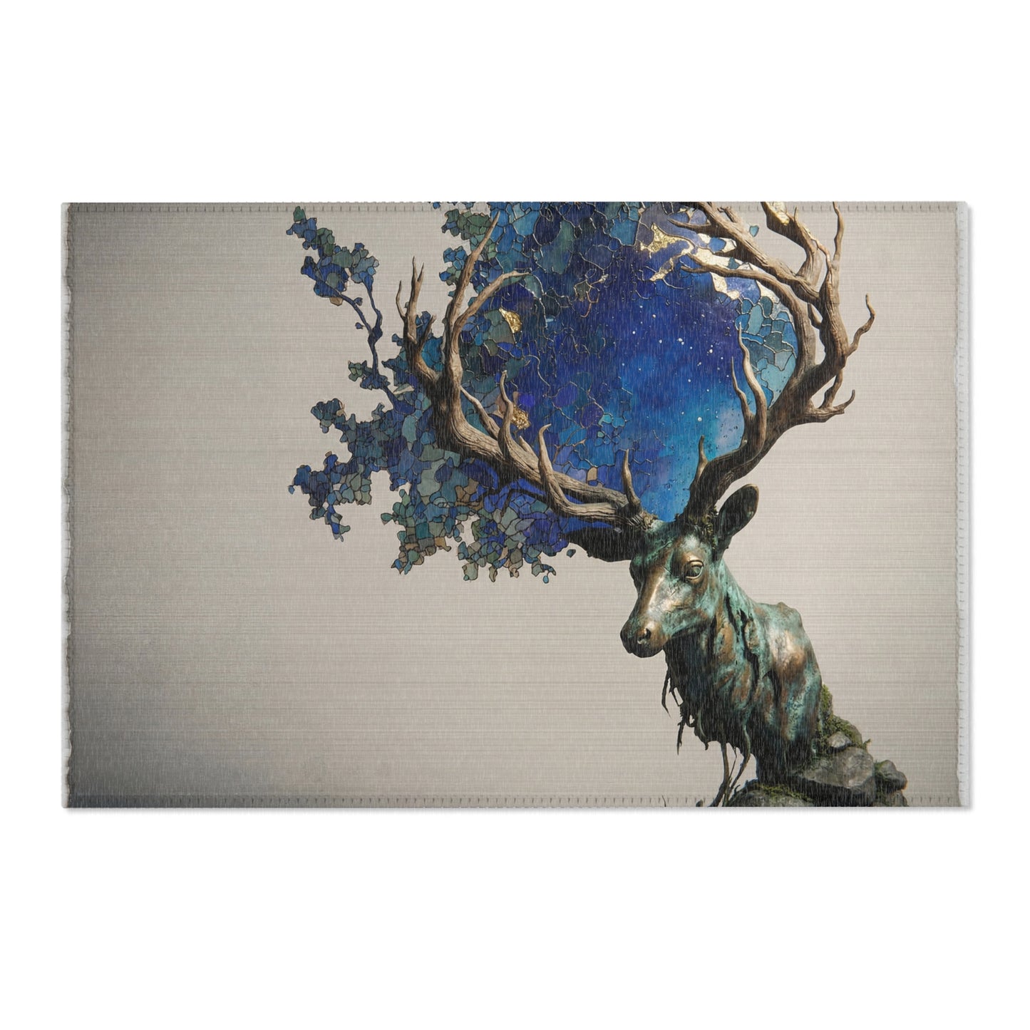 Celestial Stag Area Rug – Starlit Antlers and Twilight Waterscape