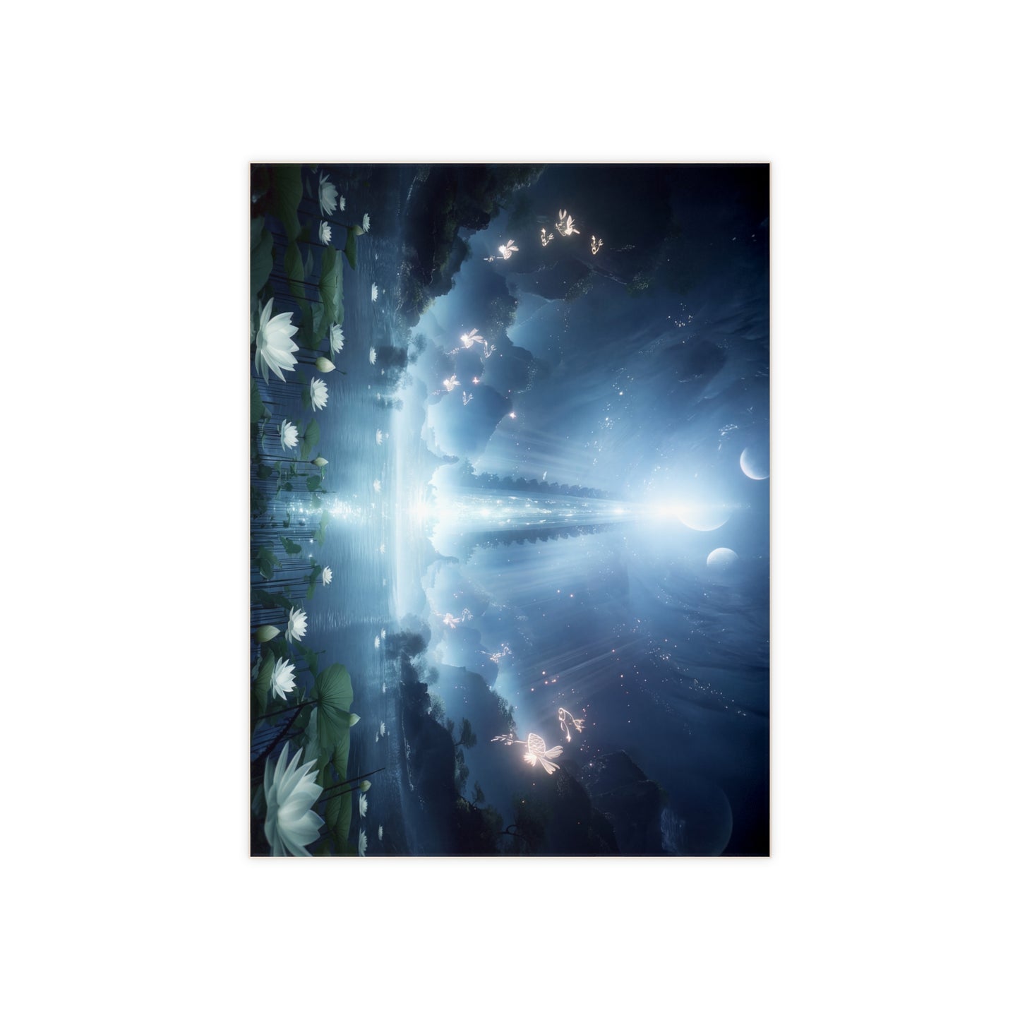 Celestial Lotus Pool Ceramic Photo Tile – Radiant Moonlight Sanctuary