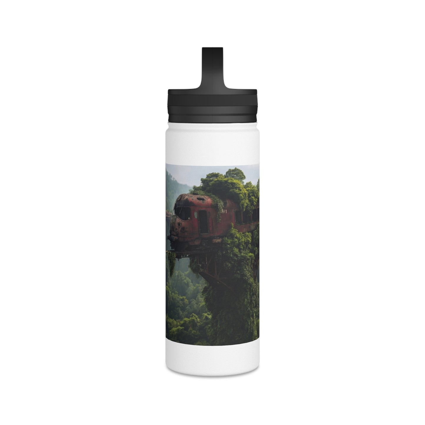 Overgrown Train Bridge Water Bottle – Verdant Ruin Dreamscape