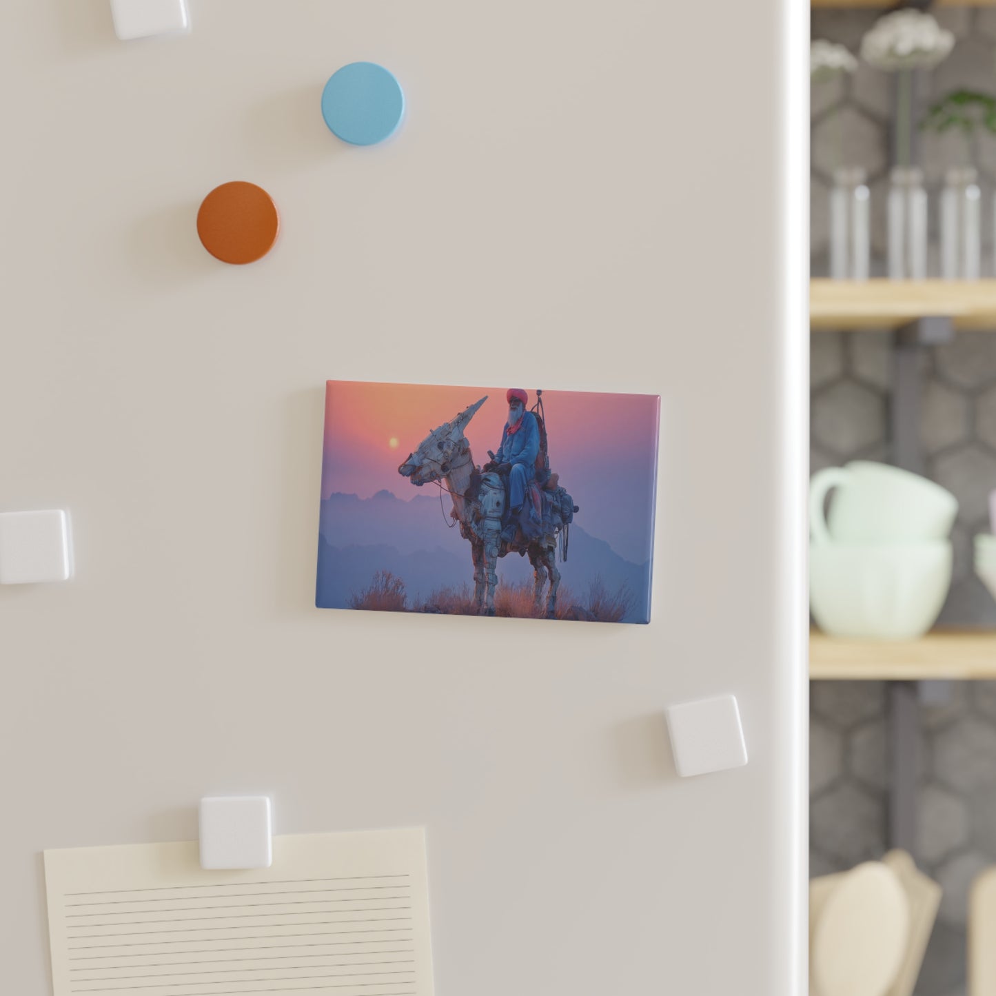 Rustic Cyber Donkey Rider Magnet – Sunset Guardian of the Dusty Peaks